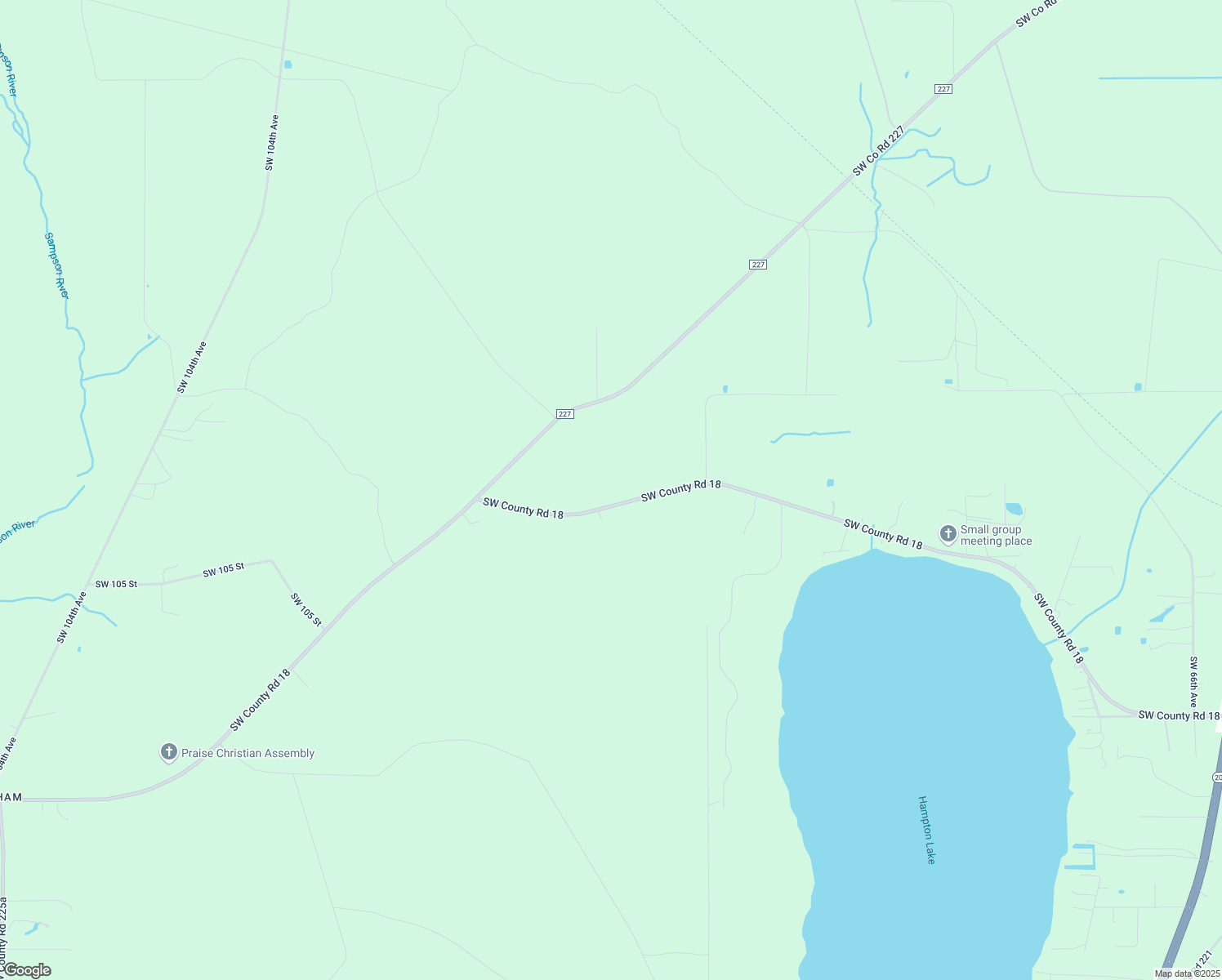 map of restaurants, bars, coffee shops, grocery stores, and more near 8973 Southwest County Road 18 in Hampton