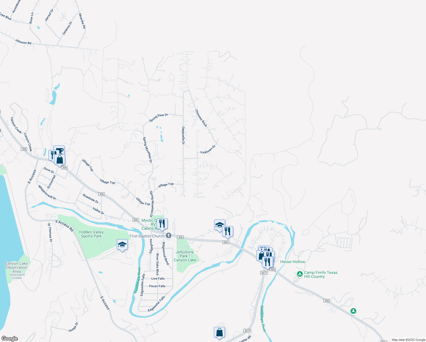 map of restaurants, bars, coffee shops, grocery stores, and more near 428 Kings Drive in Canyon Lake