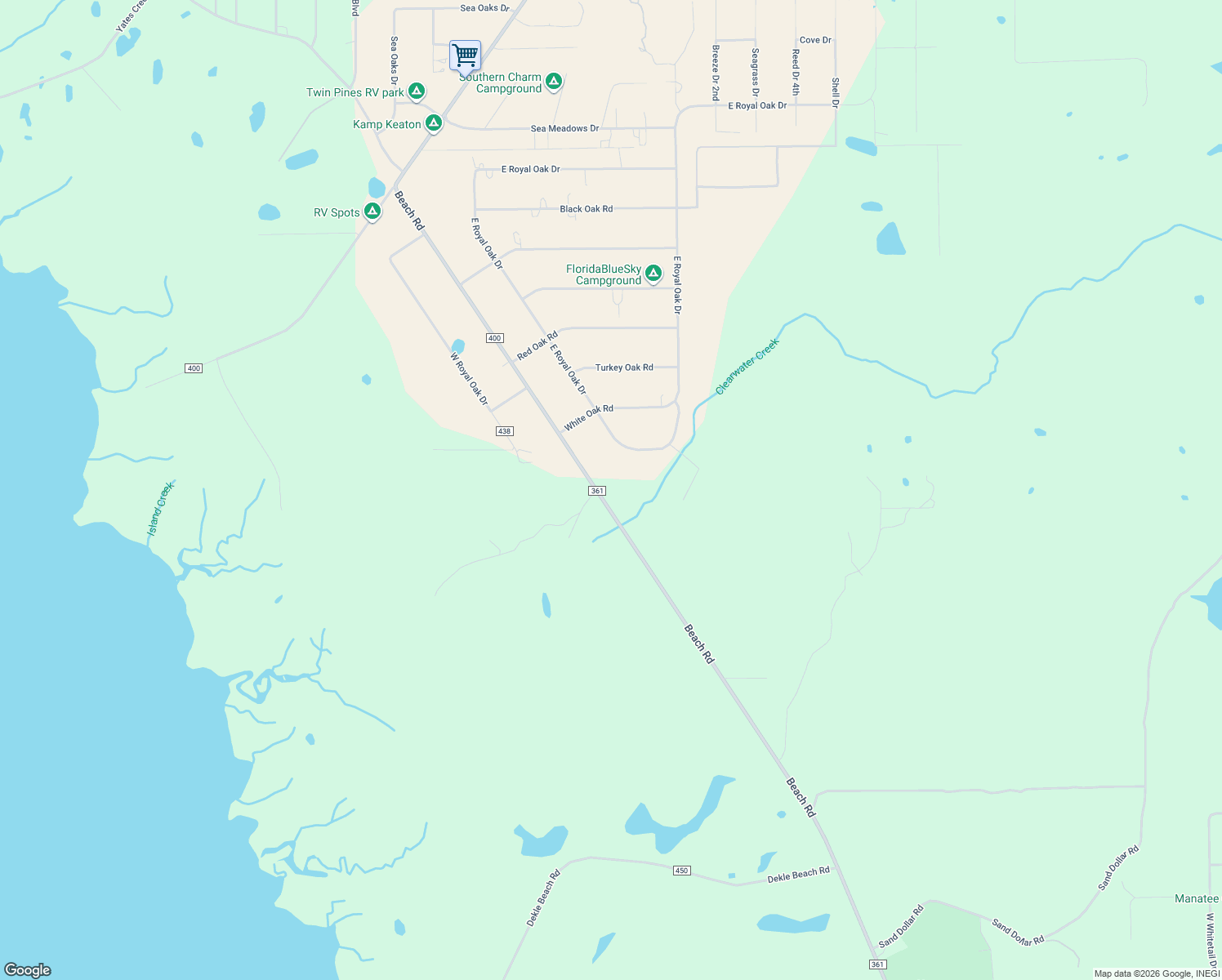 map of restaurants, bars, coffee shops, grocery stores, and more near 17060 Beach Road in Perry