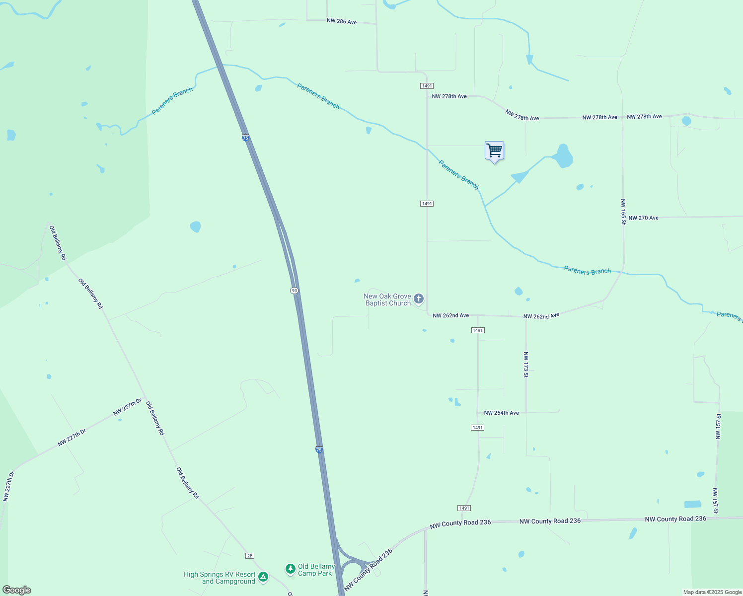 map of restaurants, bars, coffee shops, grocery stores, and more near 18505 Northwest 262 Avenue in Alachua