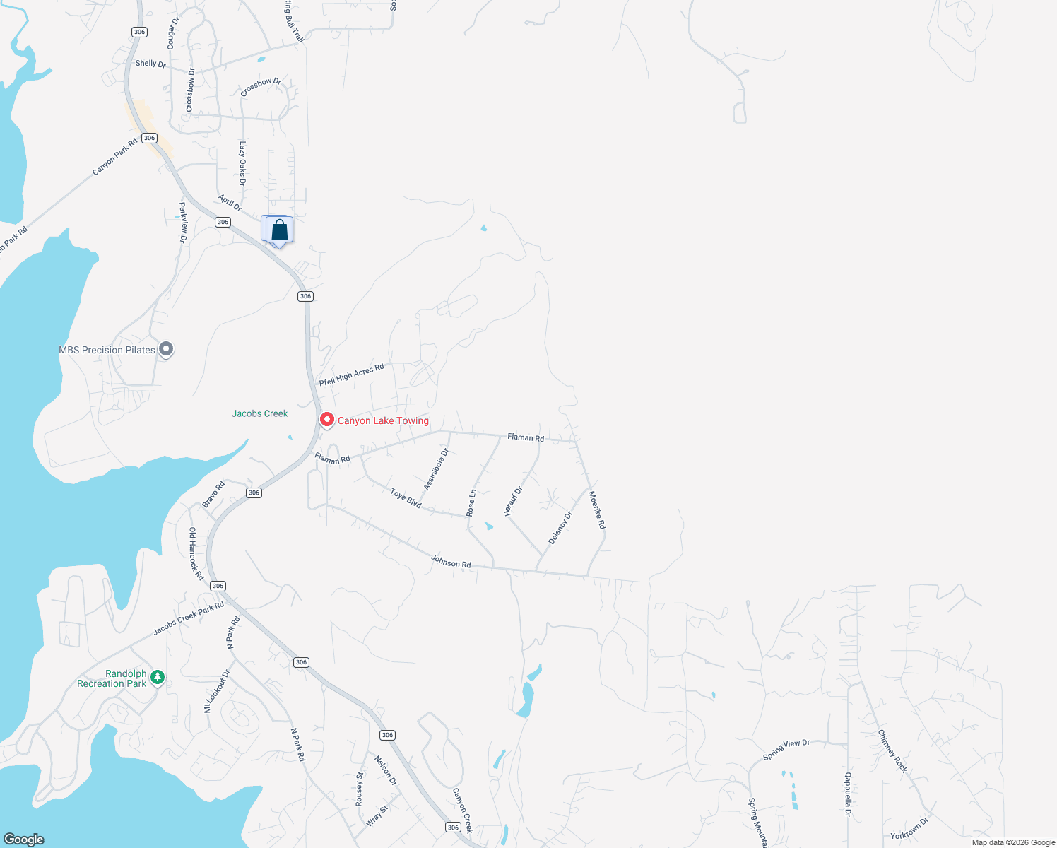 map of restaurants, bars, coffee shops, grocery stores, and more near 1057 Flaman Road in Canyon Lake