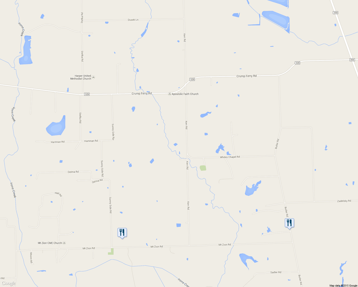 map of restaurants, bars, coffee shops, grocery stores, and more near 9157 Kerr Rd in Pattison