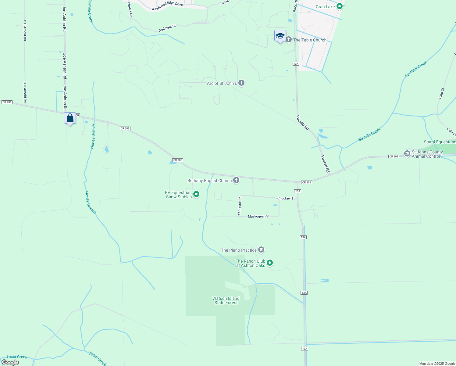 map of restaurants, bars, coffee shops, grocery stores, and more near 5501 County Road 208 in St. Augustine