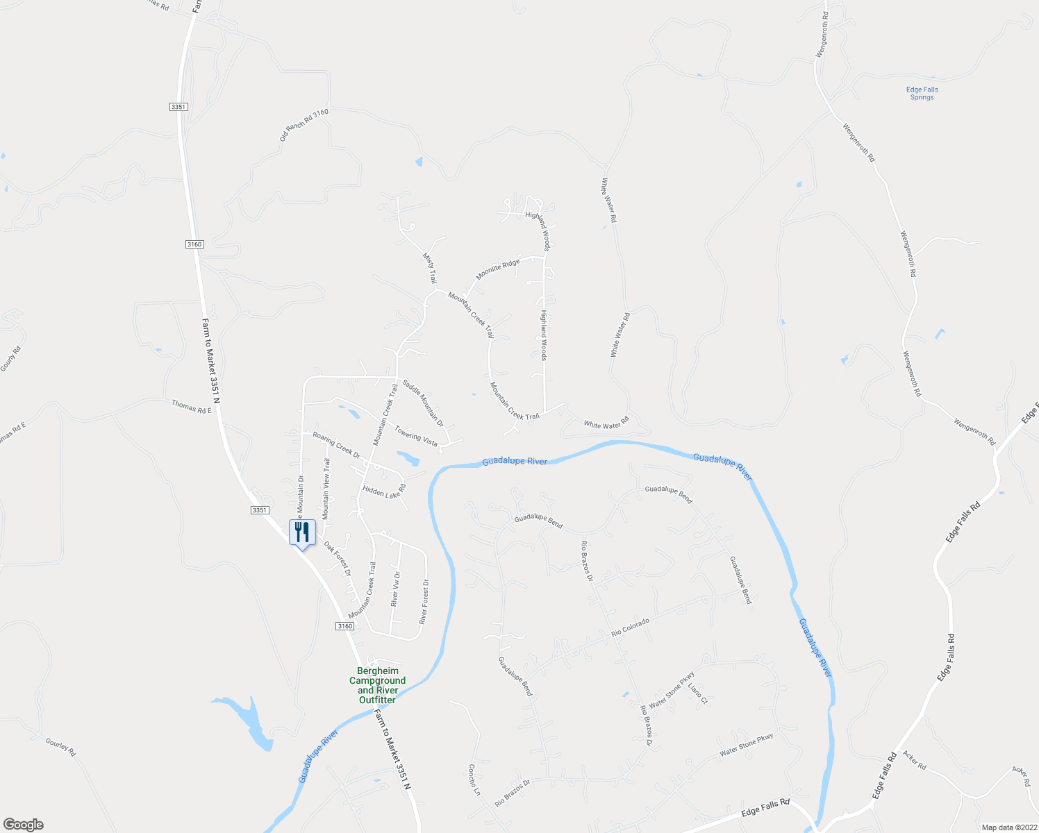 map of restaurants, bars, coffee shops, grocery stores, and more near 101 Misty Waters in Boerne