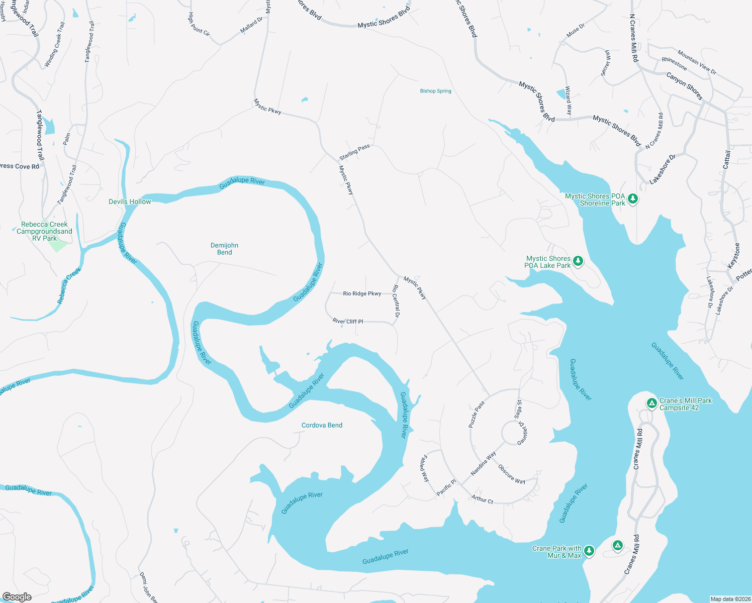 map of restaurants, bars, coffee shops, grocery stores, and more near 511 Rio Ridge Parkway in Spring Branch