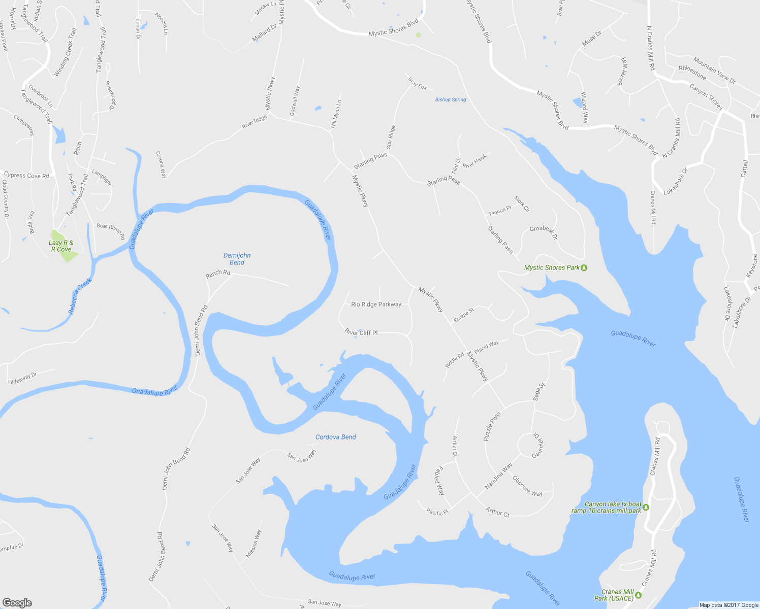 map of restaurants, bars, coffee shops, grocery stores, and more near Rio Ridge Parkway in Spring Branch