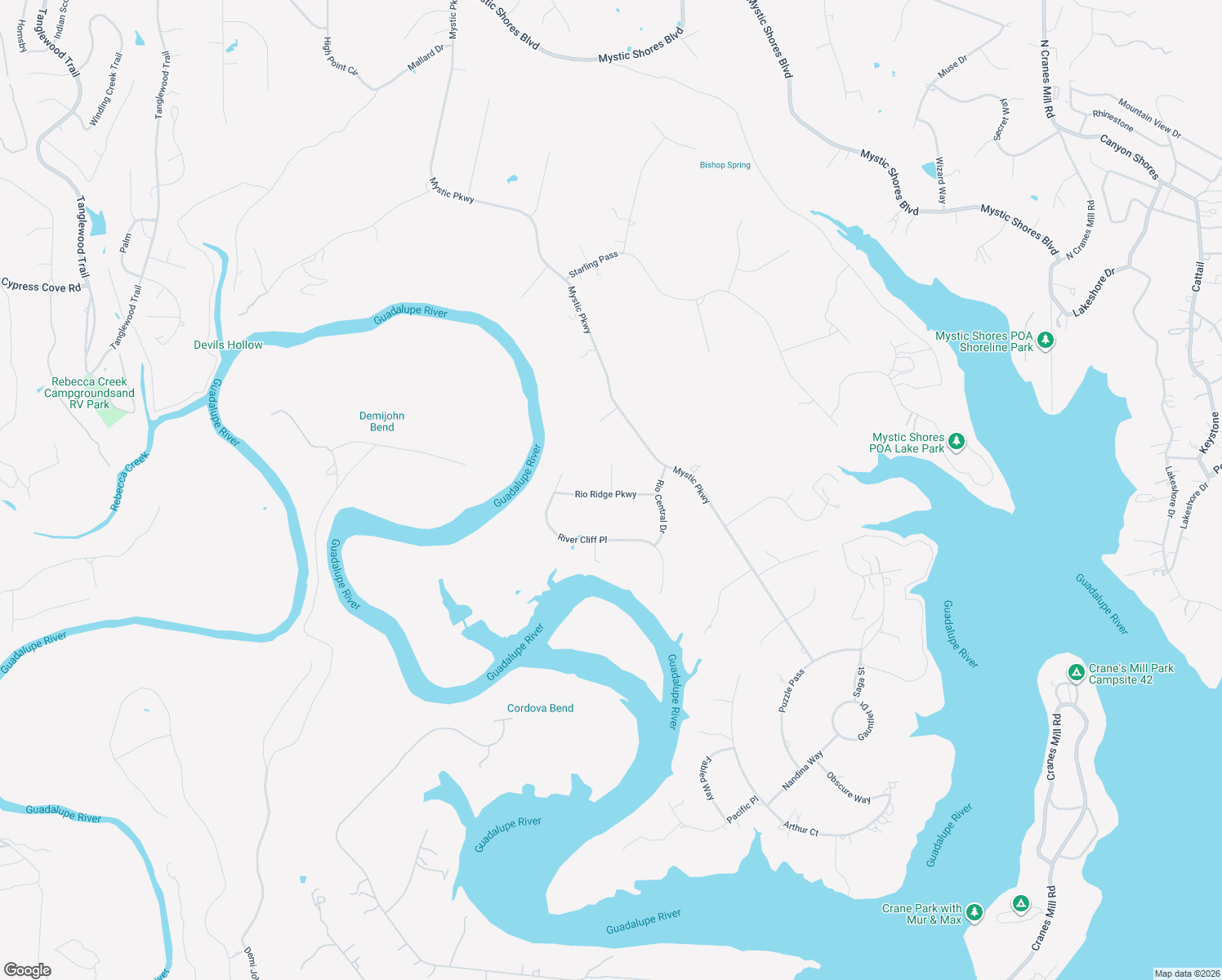 map of restaurants, bars, coffee shops, grocery stores, and more near 535 Rio Ridge Parkway in Spring Branch