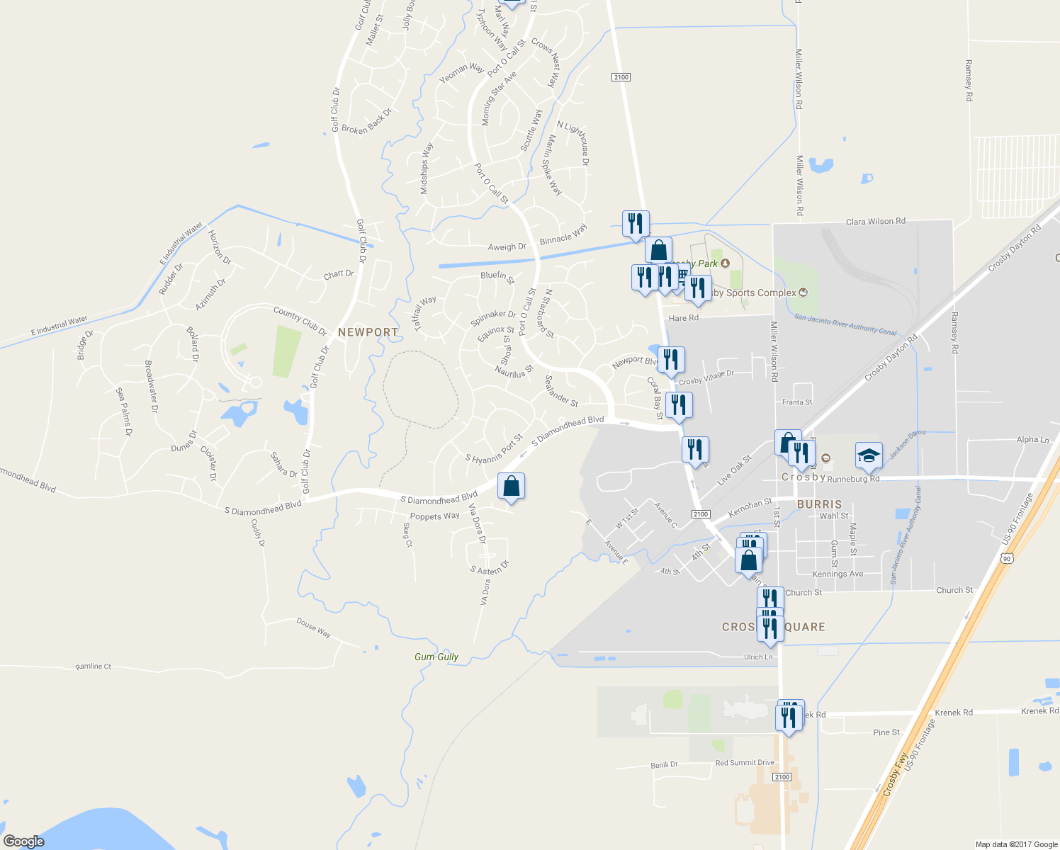 map of restaurants, bars, coffee shops, grocery stores, and more near 510 South Hyannis Port Street in Crosby