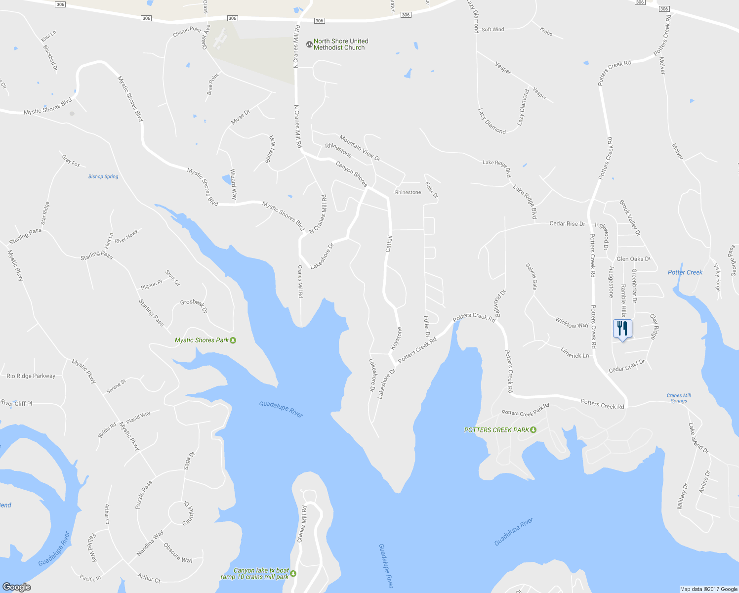 map of restaurants, bars, coffee shops, grocery stores, and more near 1897 Lakeshore Drive in Canyon Lake