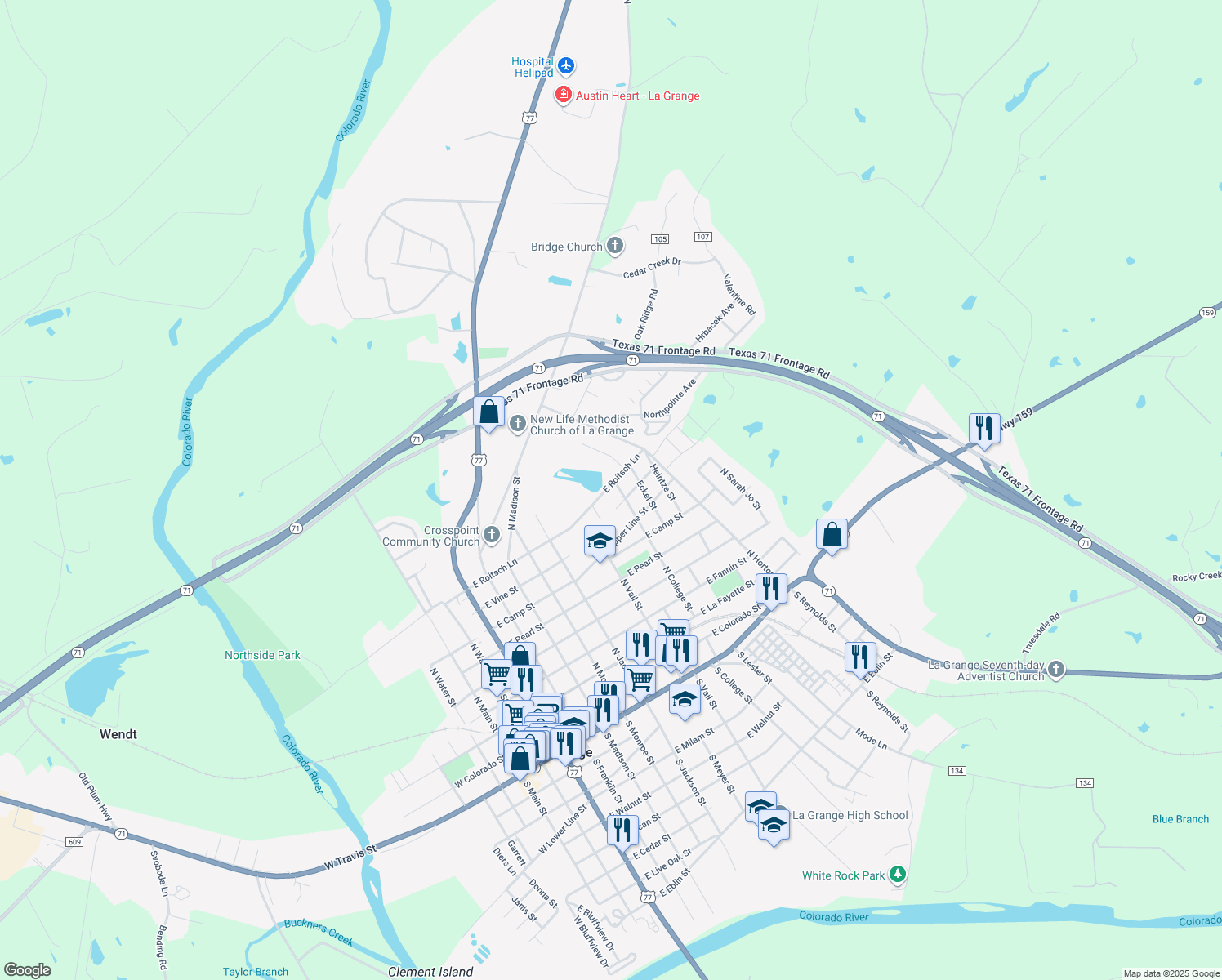 map of restaurants, bars, coffee shops, grocery stores, and more near 790 East Roitsch Lane in La Grange