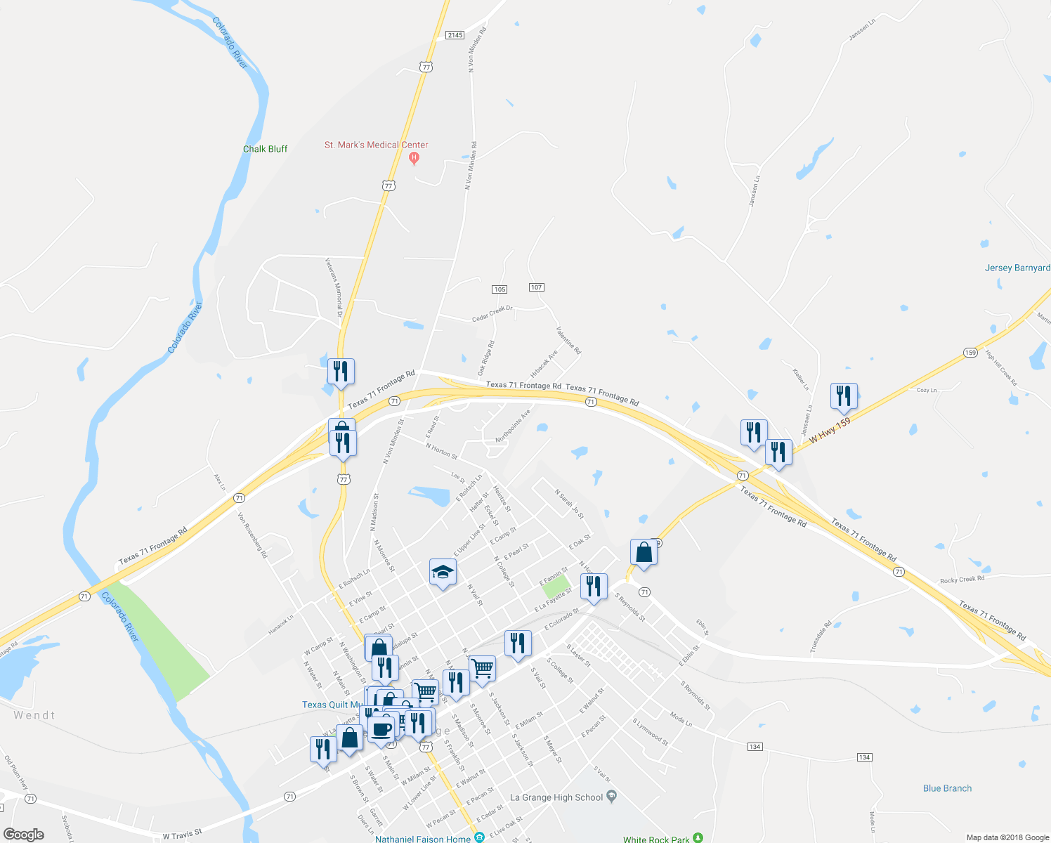 map of restaurants, bars, coffee shops, grocery stores, and more near 360 Northpointe Avenue in La Grange