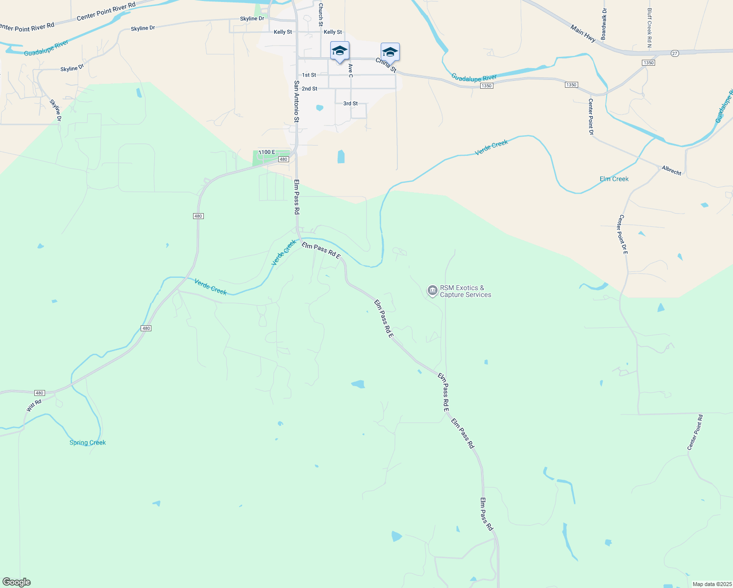 map of restaurants, bars, coffee shops, grocery stores, and more near Elm Pass Road East in Center Point