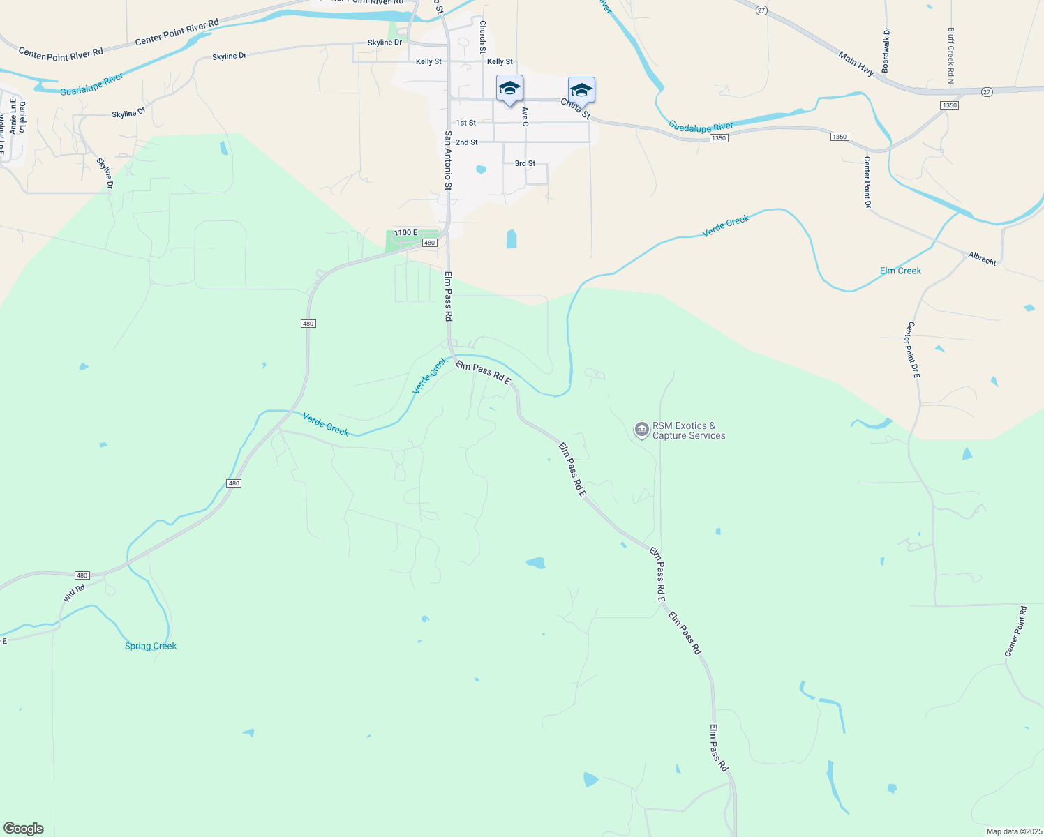 map of restaurants, bars, coffee shops, grocery stores, and more near Elm Pass Rd E in Center Point