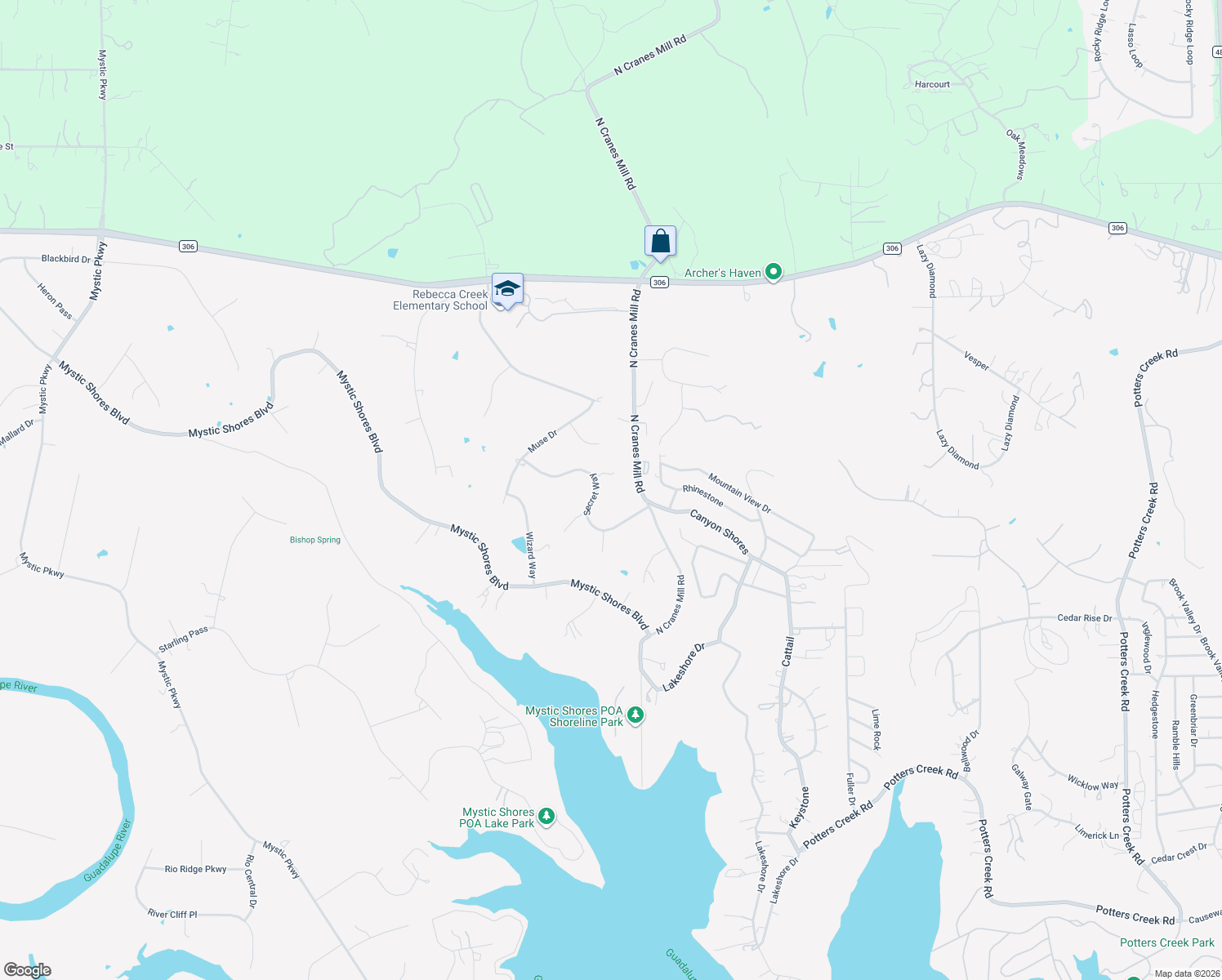 map of restaurants, bars, coffee shops, grocery stores, and more near 292 Secret Way in Spring Branch
