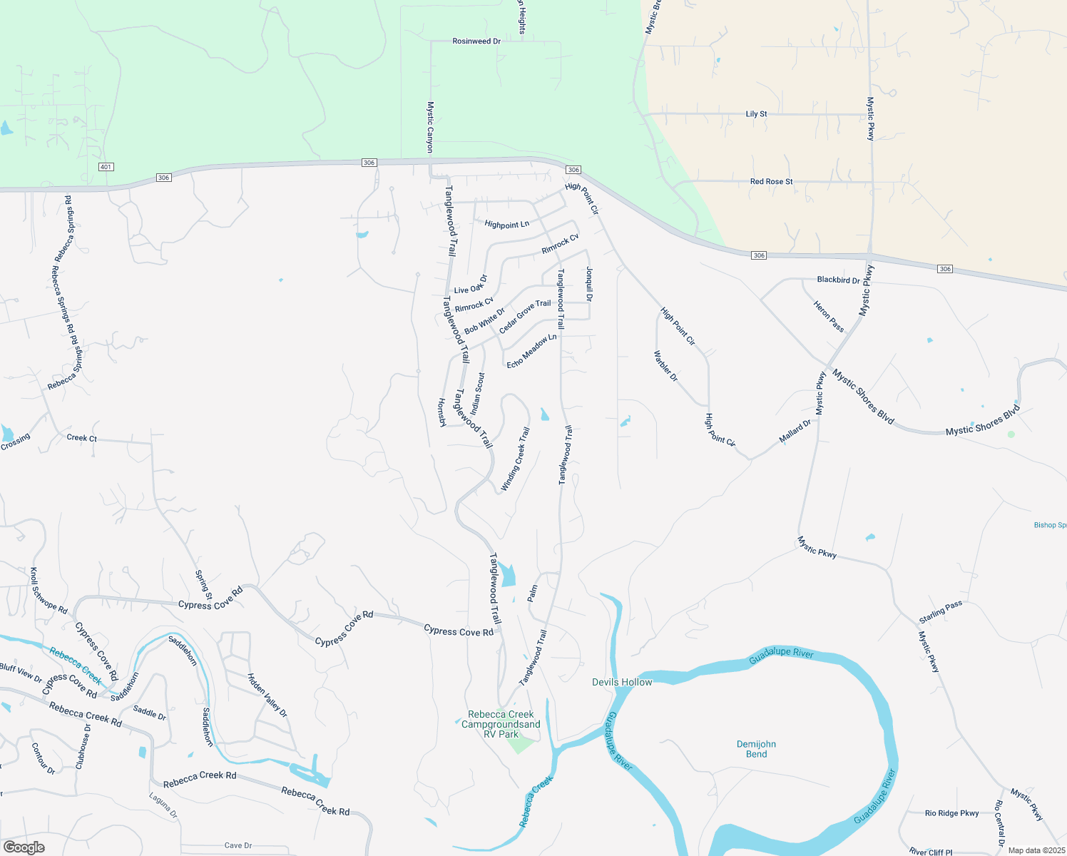 map of restaurants, bars, coffee shops, grocery stores, and more near 1585 Winding Creek Trail in Spring Branch