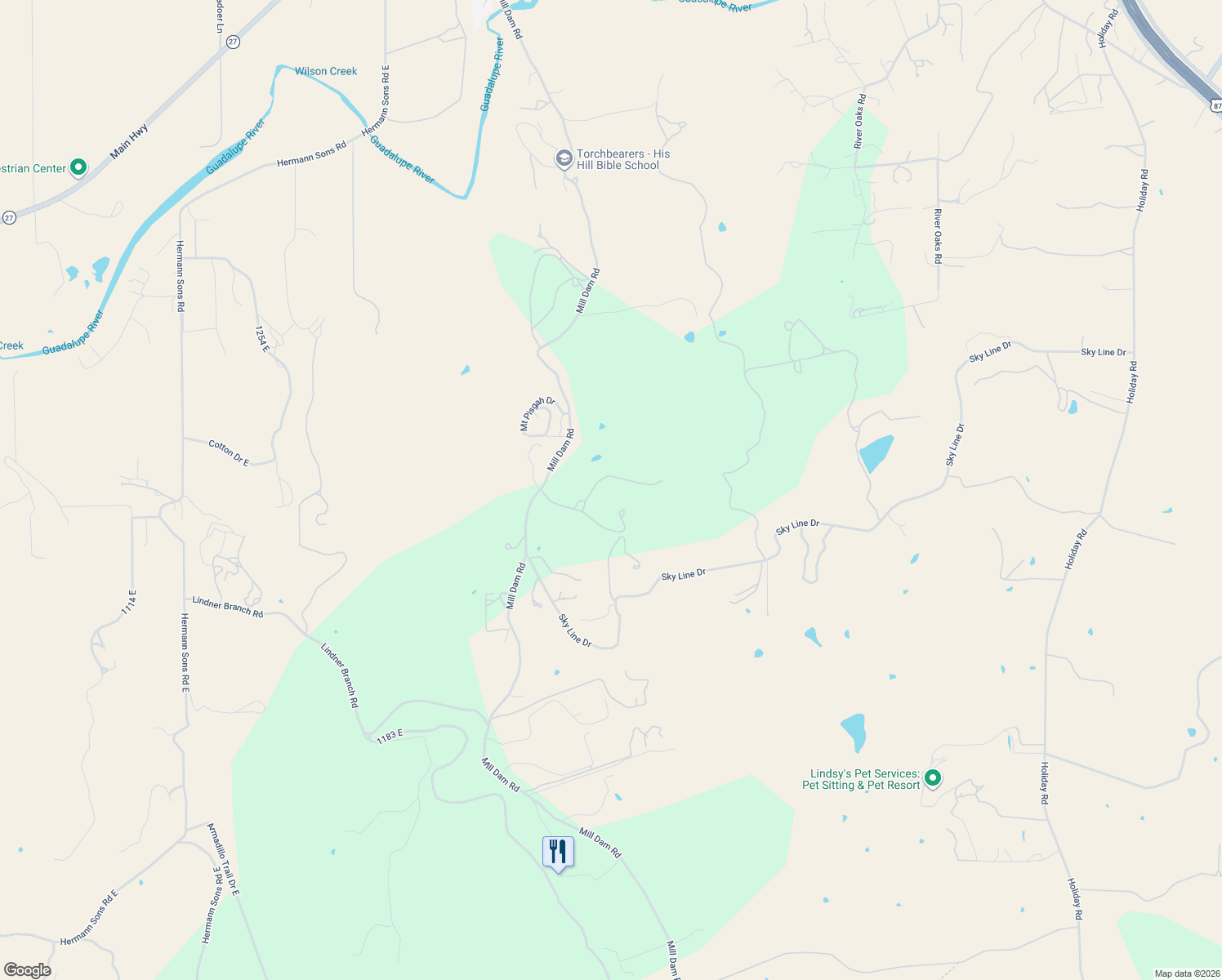 map of restaurants, bars, coffee shops, grocery stores, and more near 211 Mill Dam Road in Comfort