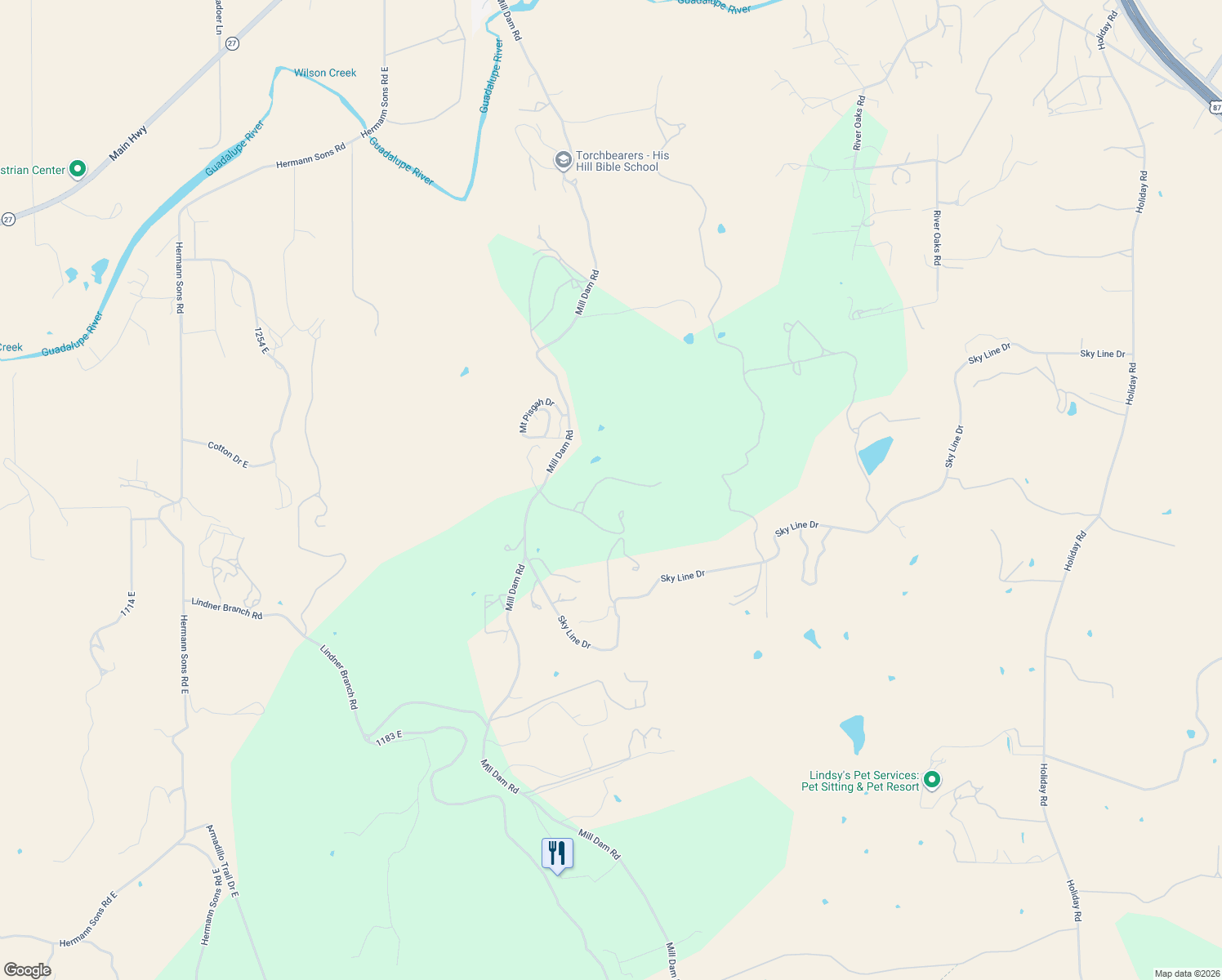 map of restaurants, bars, coffee shops, grocery stores, and more near 211 Mill Dam Road in Comfort