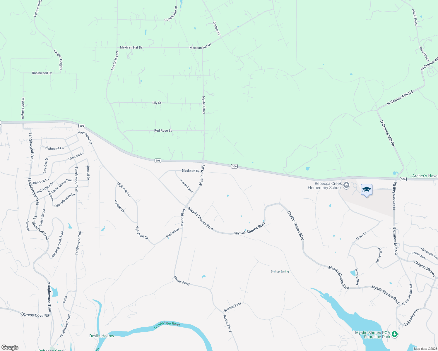 map of restaurants, bars, coffee shops, grocery stores, and more near 358 Blackbird Drive in Spring Branch