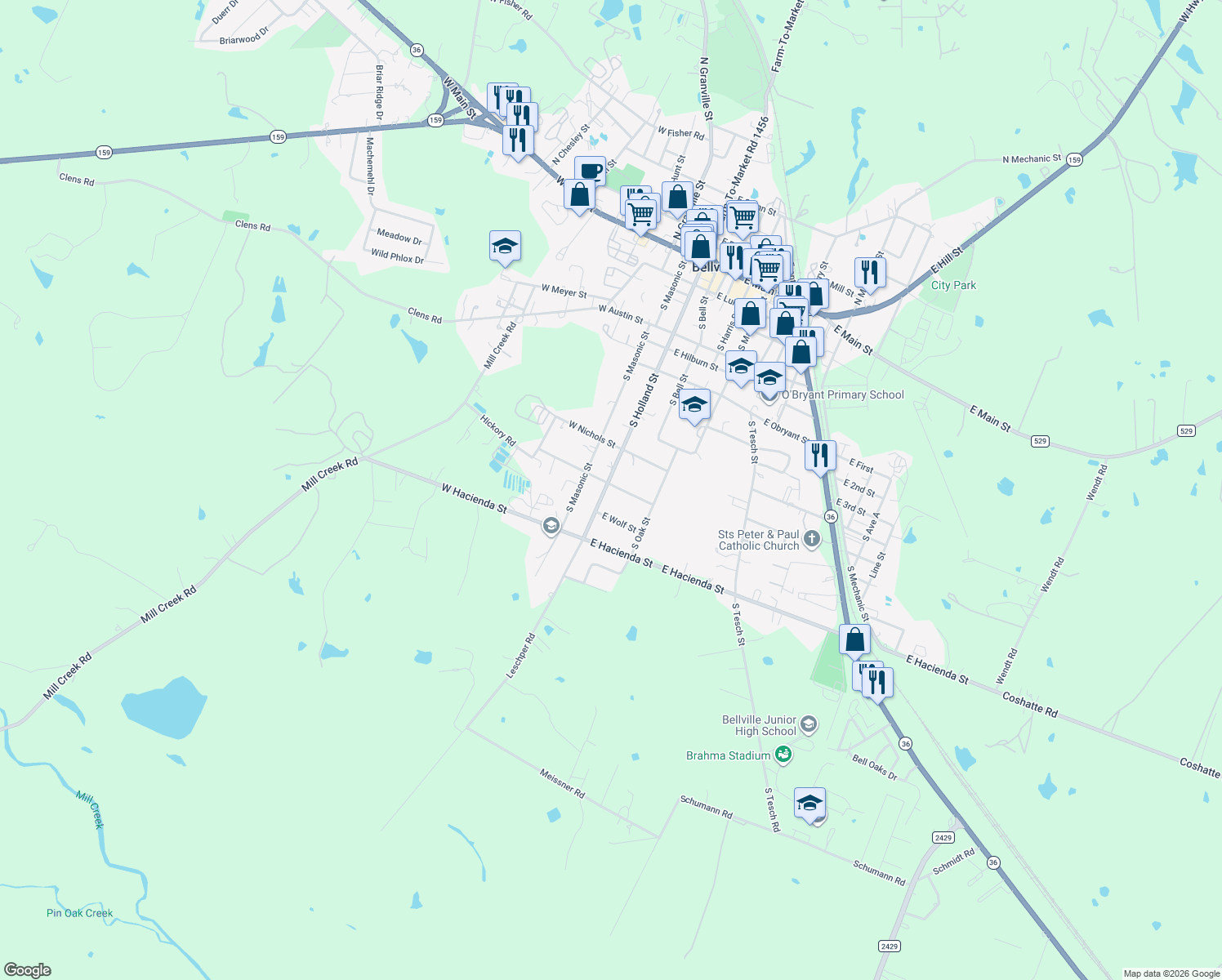 map of restaurants, bars, coffee shops, grocery stores, and more near 1005 South Holland Street in Bellville