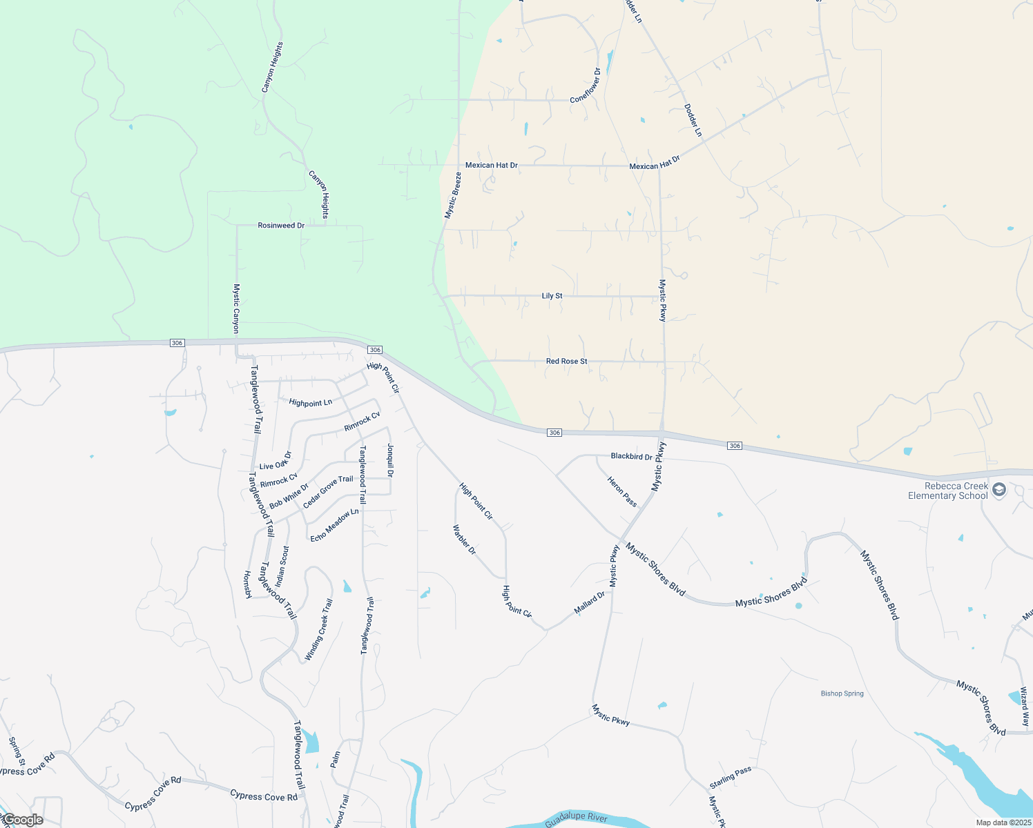 map of restaurants, bars, coffee shops, grocery stores, and more near 110 Mystic Breeze in Spring Branch