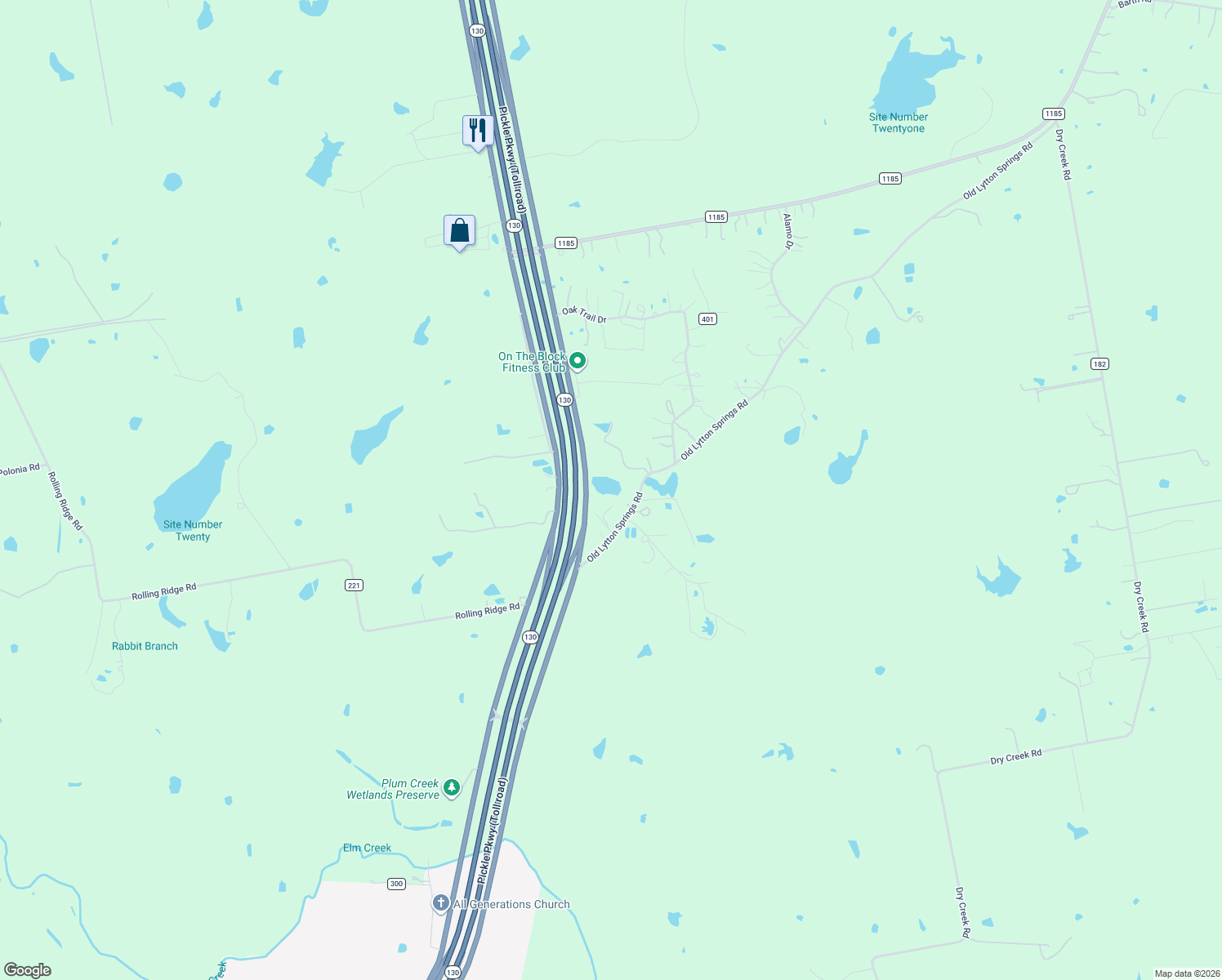 map of restaurants, bars, coffee shops, grocery stores, and more near 607 Old Lytton Springs Rd in Lockhart
