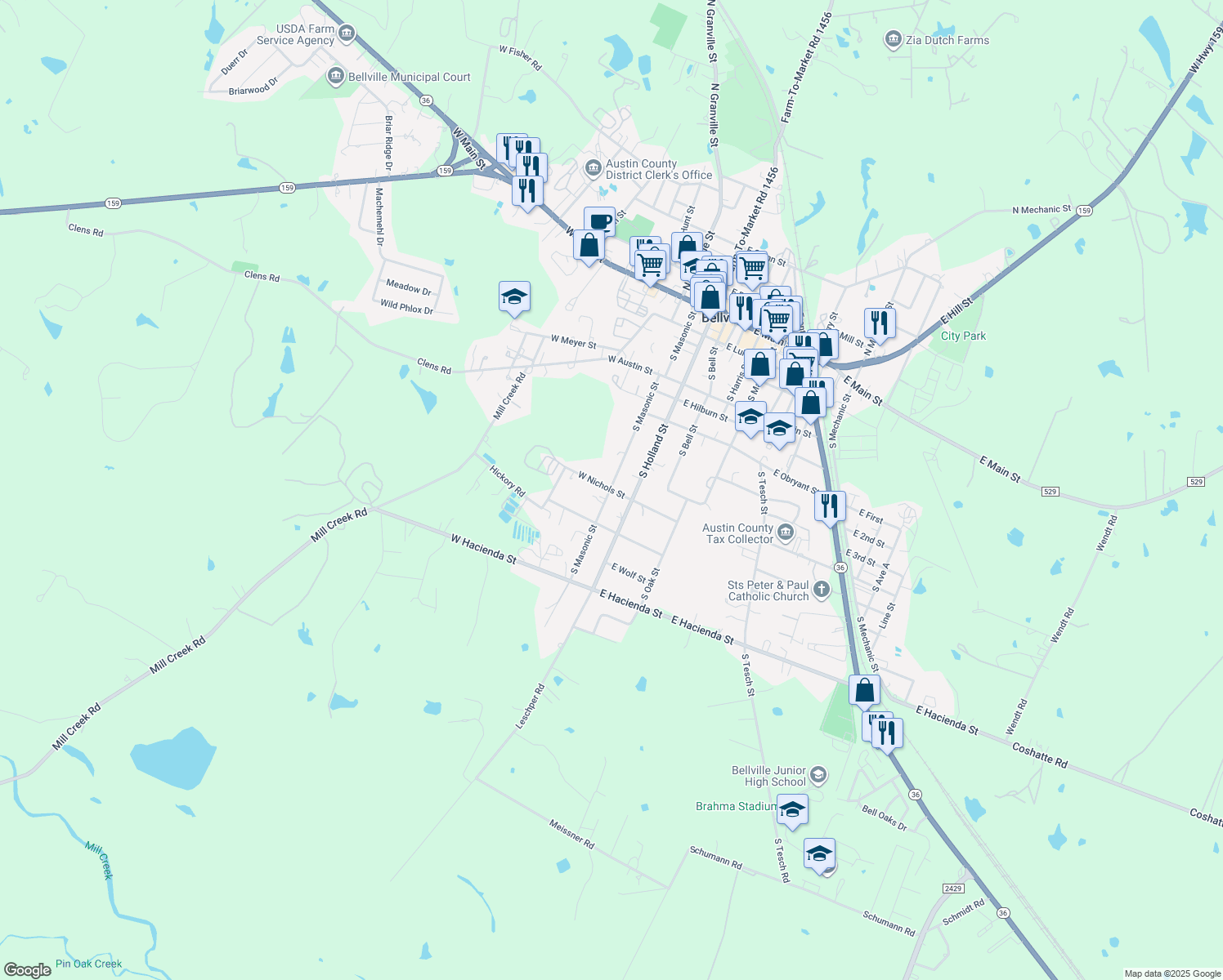 map of restaurants, bars, coffee shops, grocery stores, and more near 499 W Nichols St in Bellville