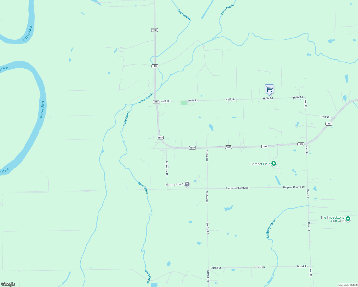 map of restaurants, bars, coffee shops, grocery stores, and more near 15010 Farm to Market 1887 in Hempstead