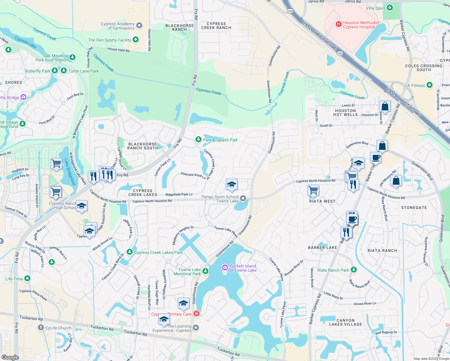 map of restaurants, bars, coffee shops, grocery stores, and more near 26007 Jodie Lynn Circle in Cypress