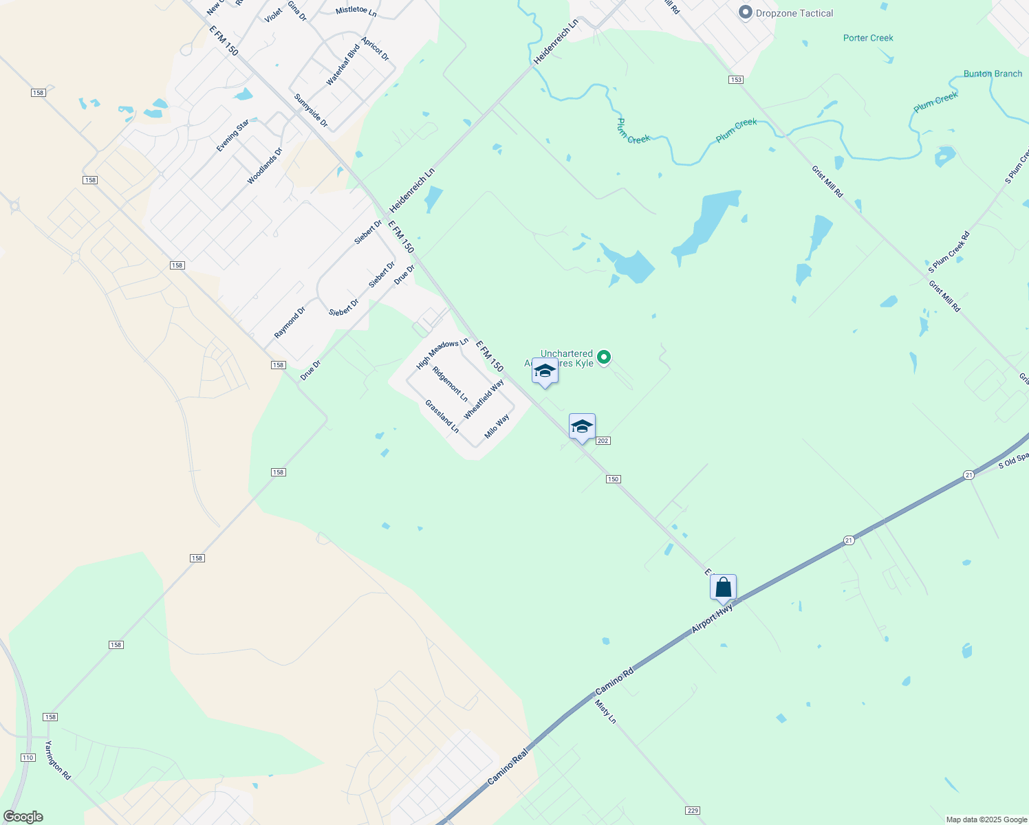 map of restaurants, bars, coffee shops, grocery stores, and more near 7001 Milo Way in Kyle