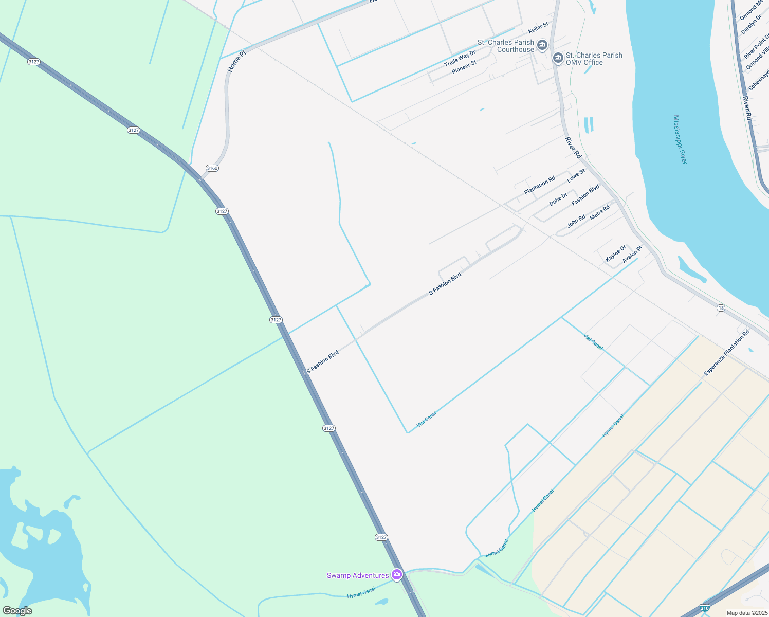 map of restaurants, bars, coffee shops, grocery stores, and more near 822 South Fashion Boulevard in Hahnville