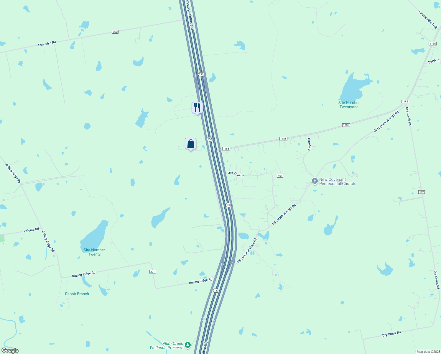 map of restaurants, bars, coffee shops, grocery stores, and more near 79 Oak Trail Dr in Lockhart