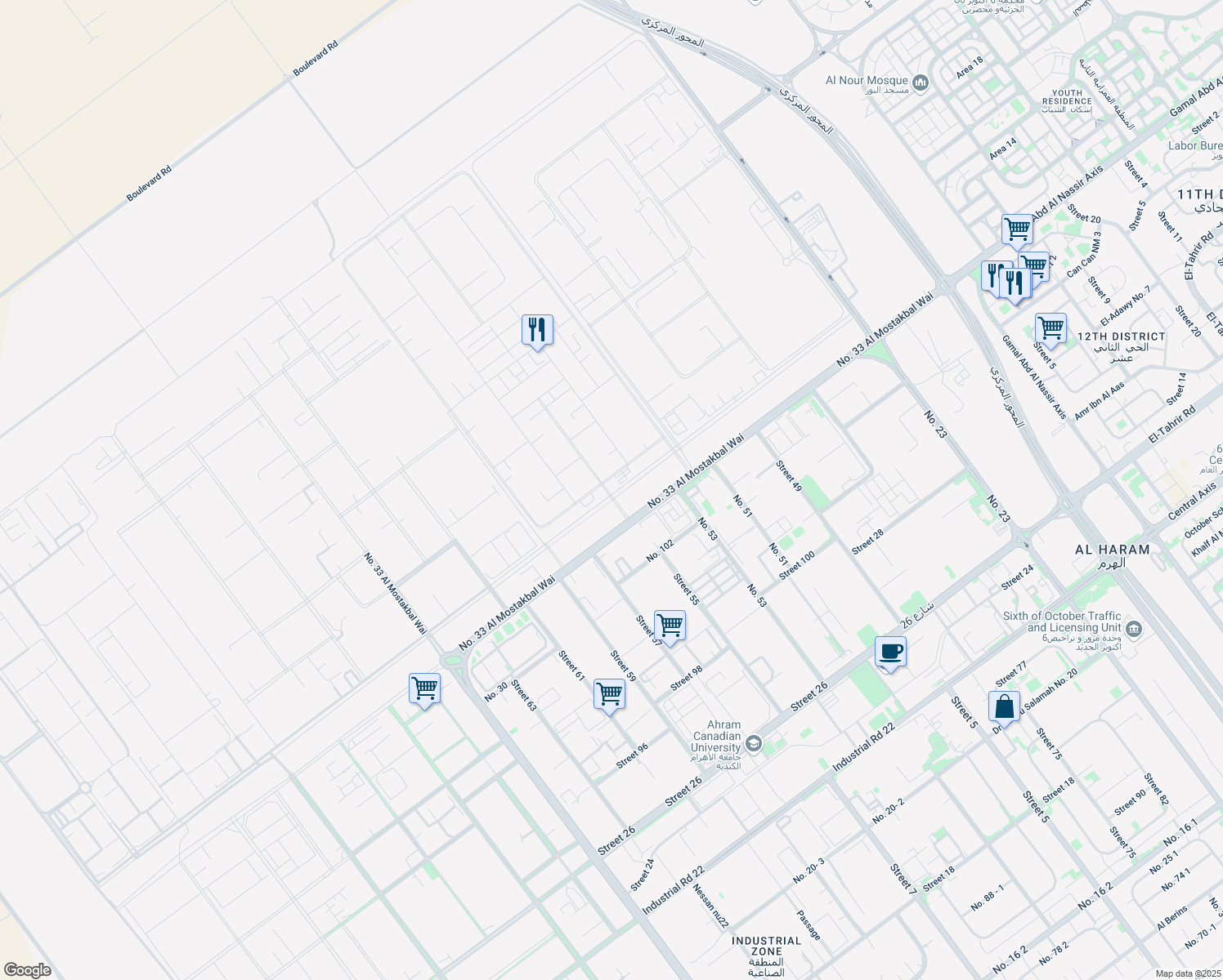 map of restaurants, bars, coffee shops, grocery stores, and more near No. 53 in 6th of October City (2)