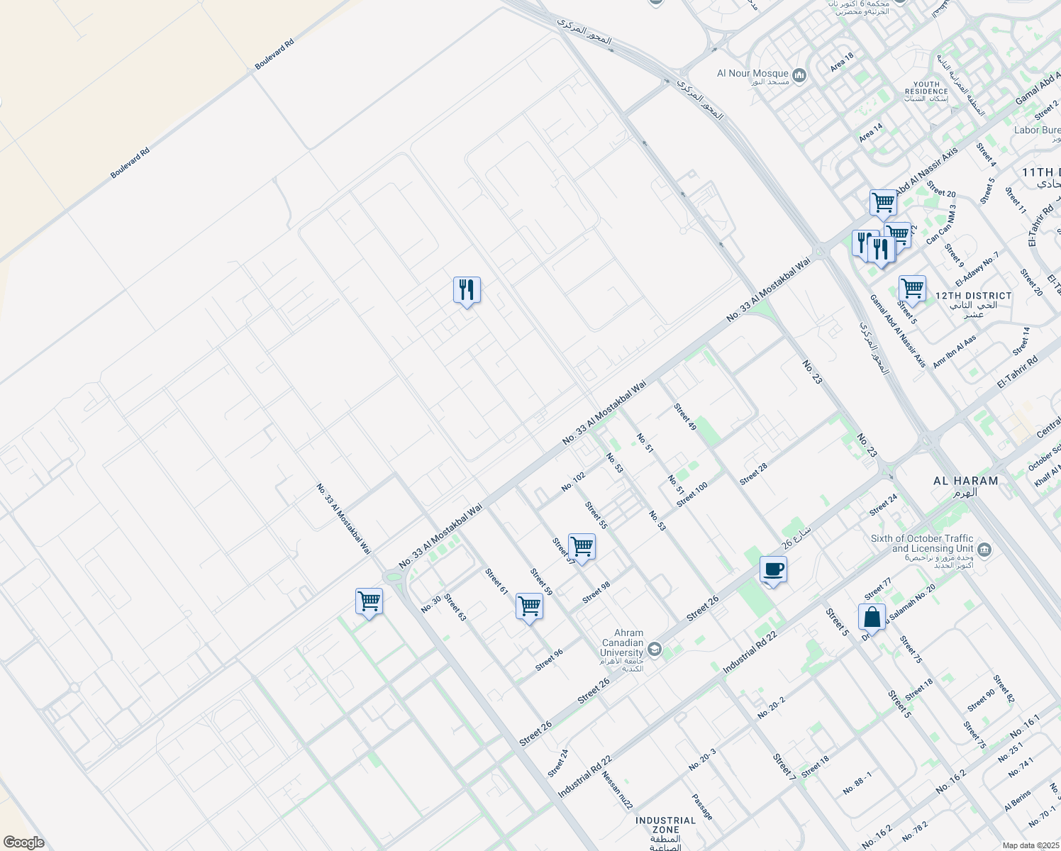 map of restaurants, bars, coffee shops, grocery stores, and more near No. 53 in 6th of October City (2)