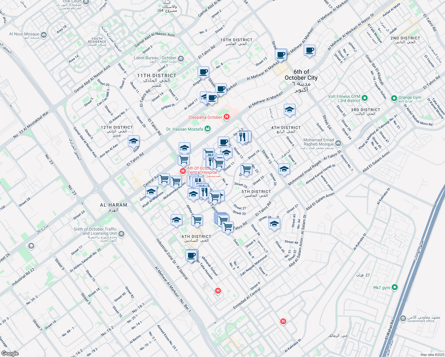 map of restaurants, bars, coffee shops, grocery stores, and more near No. 4 in 6th of October City (2)