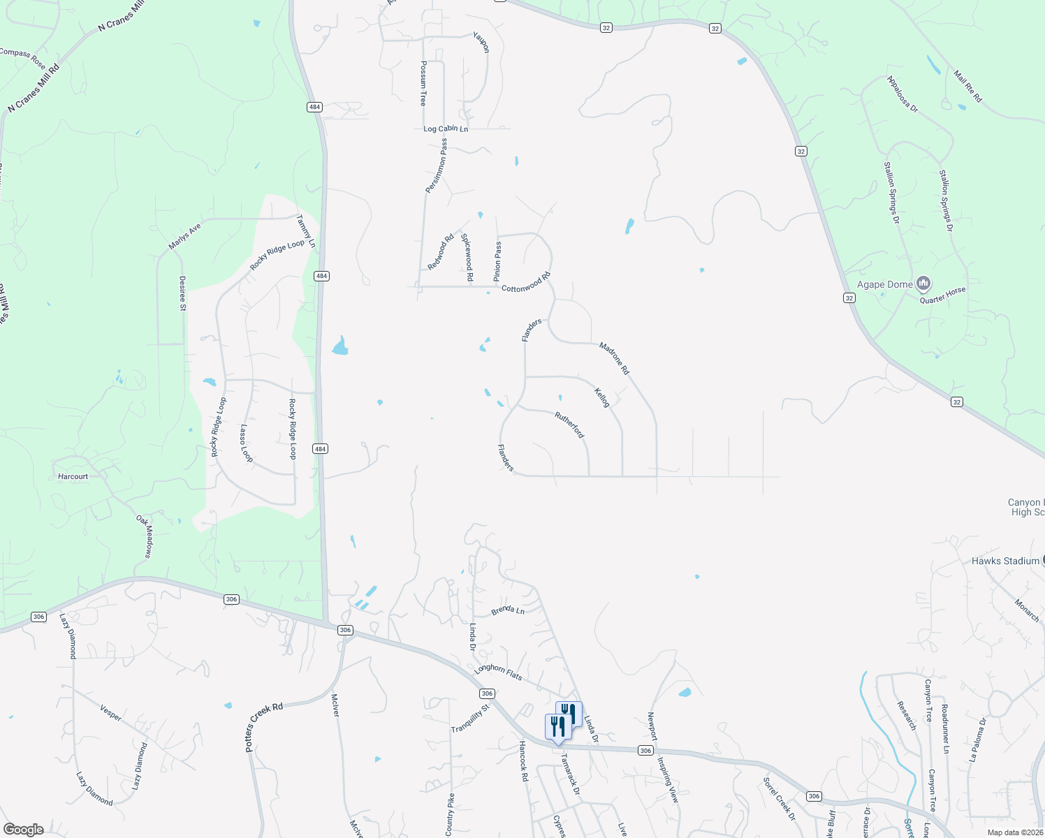 map of restaurants, bars, coffee shops, grocery stores, and more near 806 Rutherford in Fischer