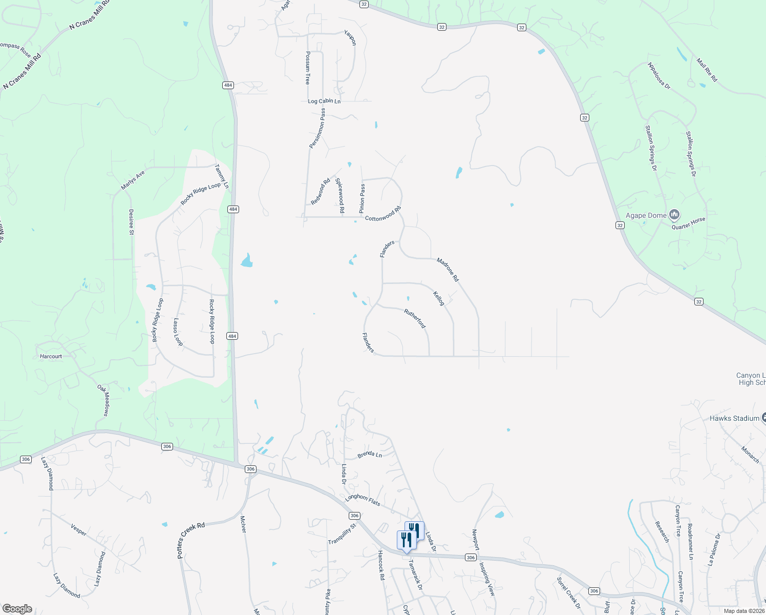 map of restaurants, bars, coffee shops, grocery stores, and more near 806 Rutherford in Fischer