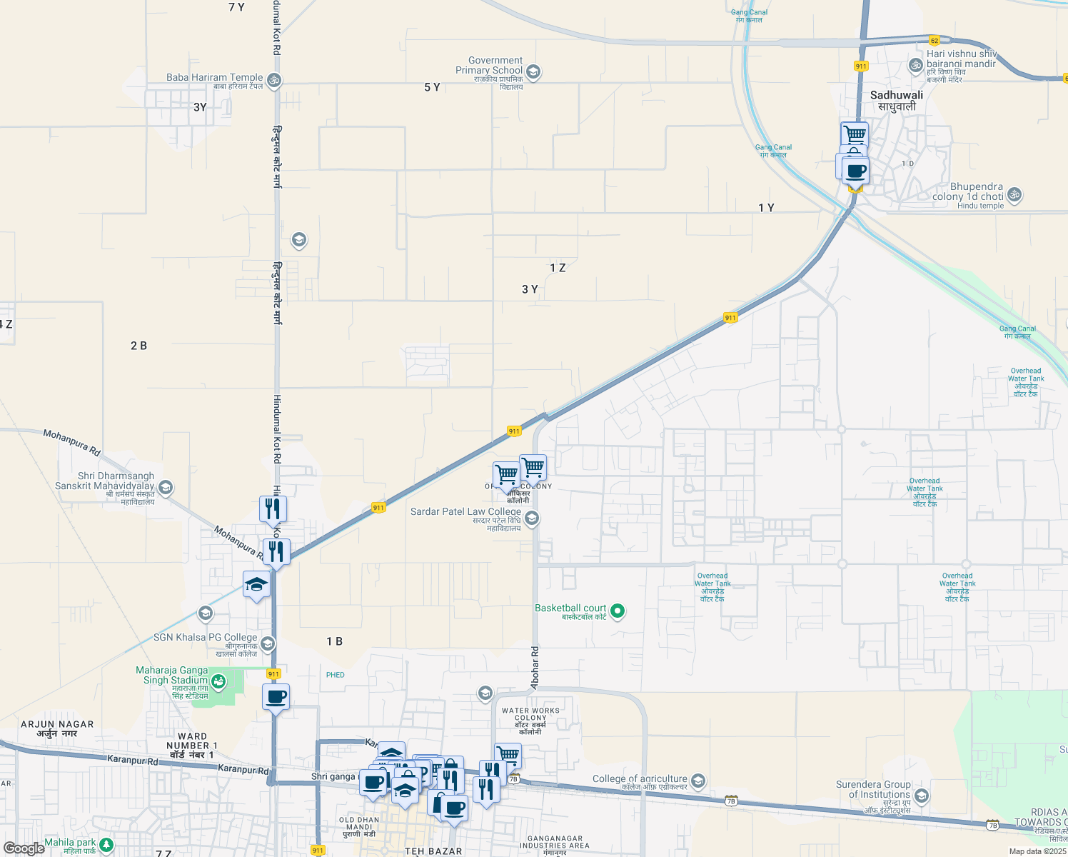 map of restaurants, bars, coffee shops, grocery stores, and more near in Sri Ganganagar