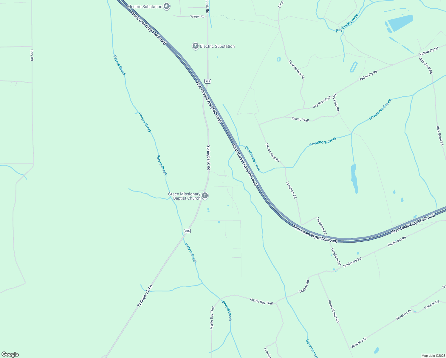 map of restaurants, bars, coffee shops, grocery stores, and more near 4437 Springbank Road in Green Cove Springs