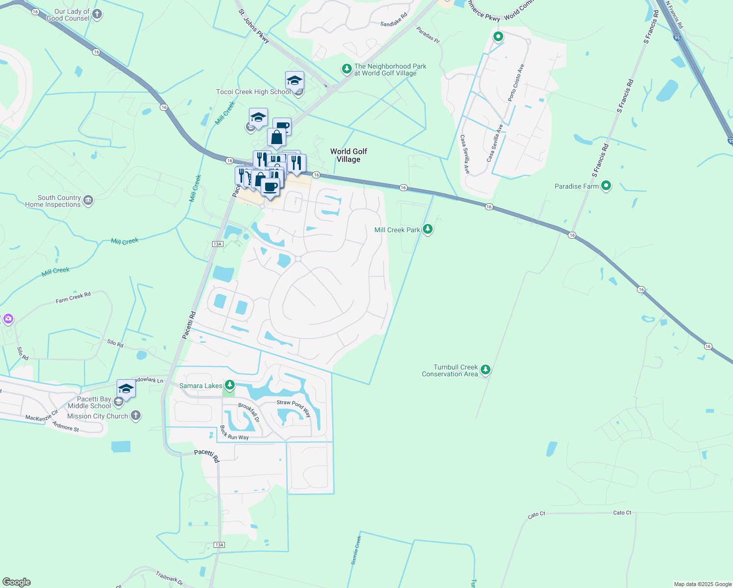 map of restaurants, bars, coffee shops, grocery stores, and more near 473 Porta Rosa Circle in St. Augustine