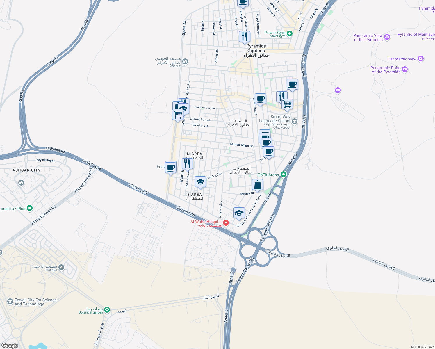 map of restaurants, bars, coffee shops, grocery stores, and more near شارع الخزان in Al Haram