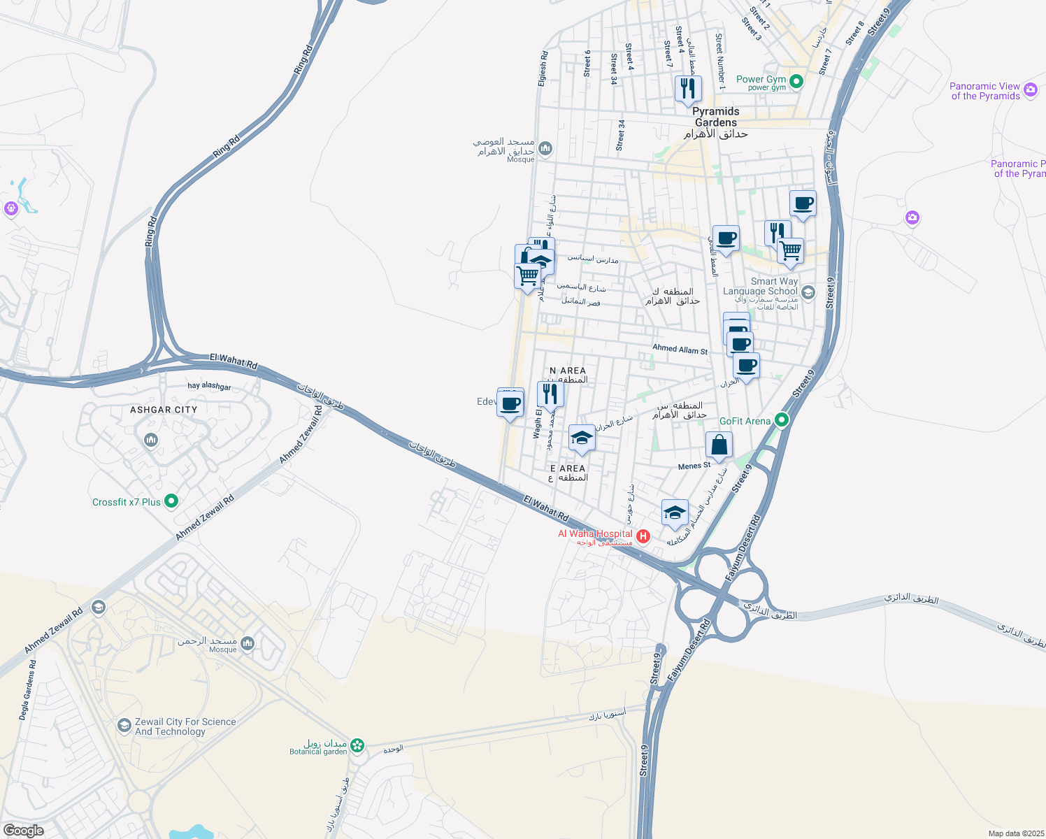 map of restaurants, bars, coffee shops, grocery stores, and more near شارع الخزان in Al Haram
