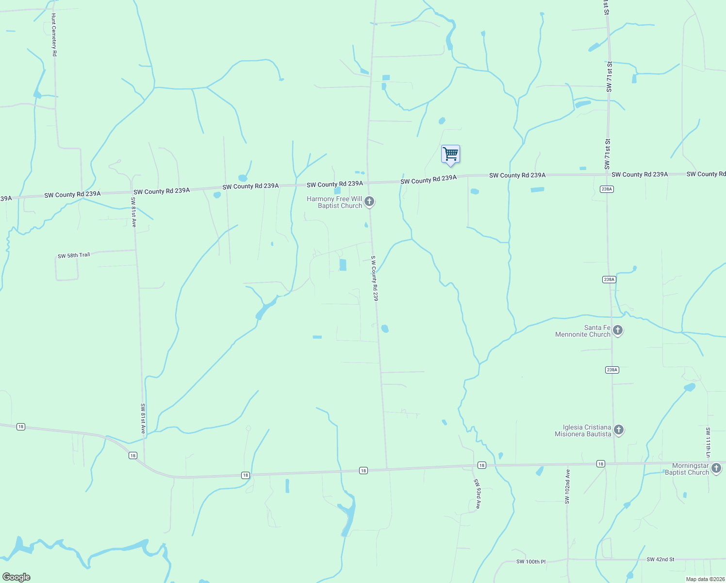 map of restaurants, bars, coffee shops, grocery stores, and more near 5630 Southwest 93rd Lane in Lake Butler