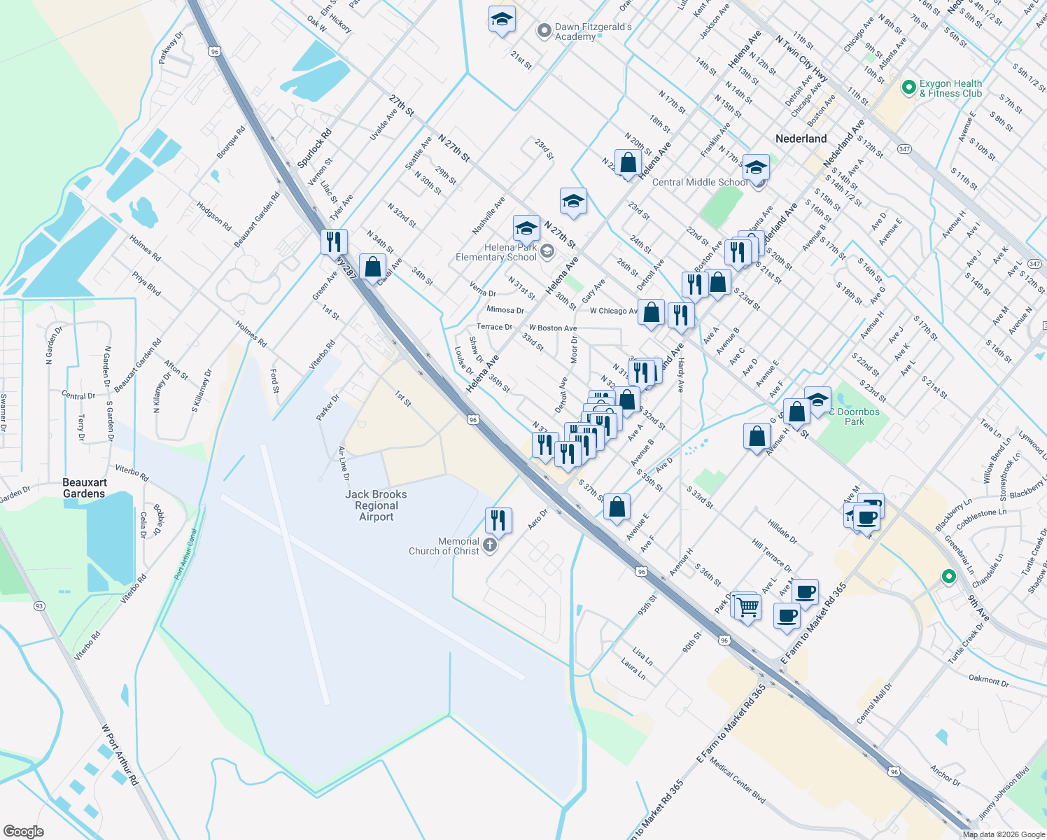 map of restaurants, bars, coffee shops, grocery stores, and more near 507 N 37th St in Nederland