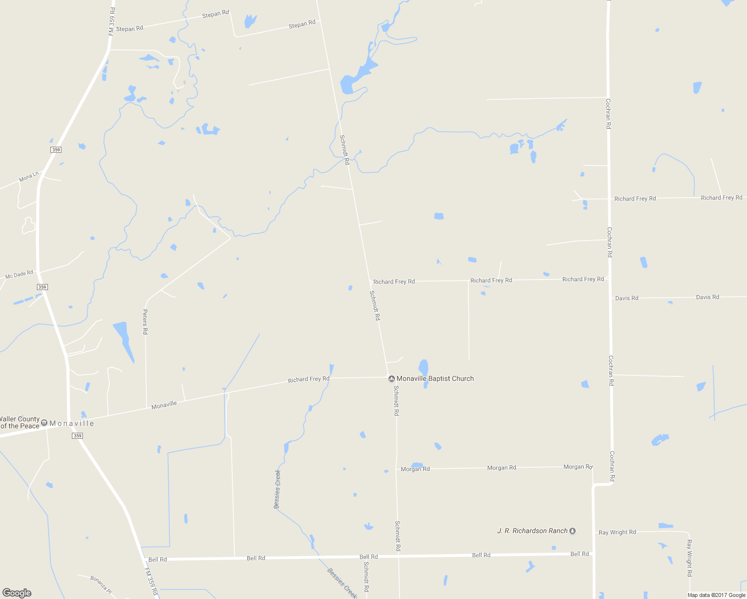 map of restaurants, bars, coffee shops, grocery stores, and more near Schmidt Road in Waller