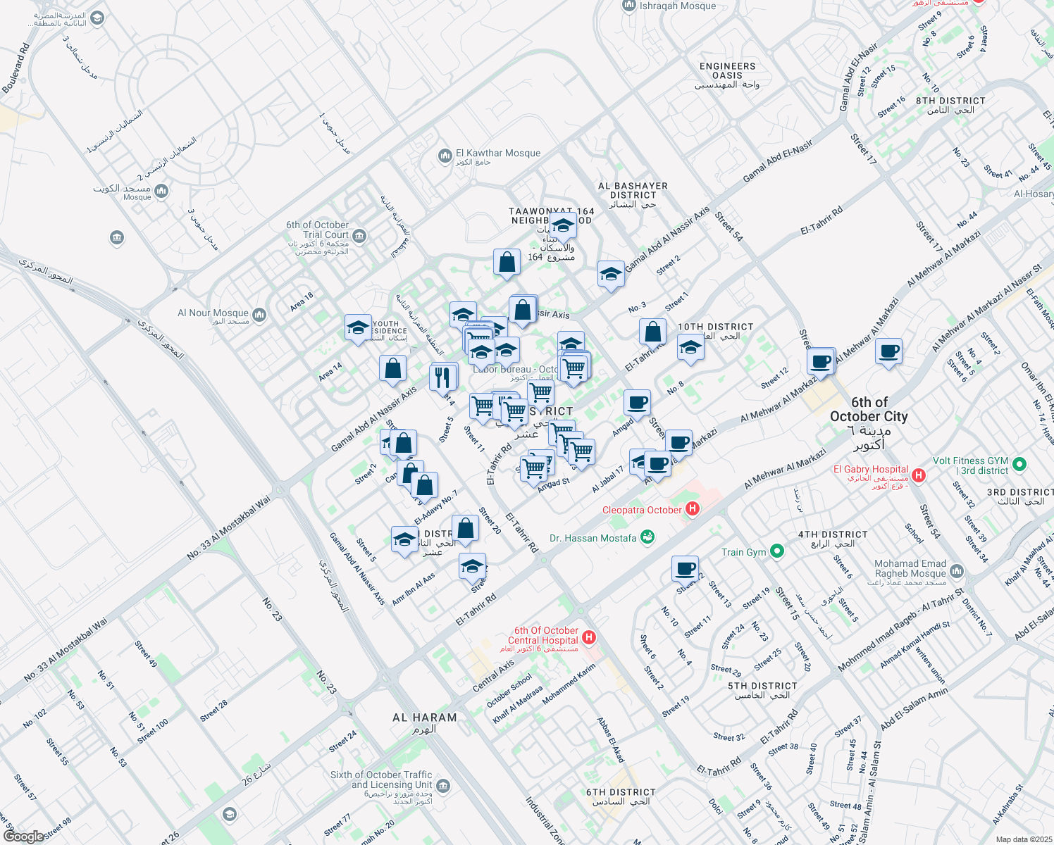 map of restaurants, bars, coffee shops, grocery stores, and more near in 6th of October City (2)