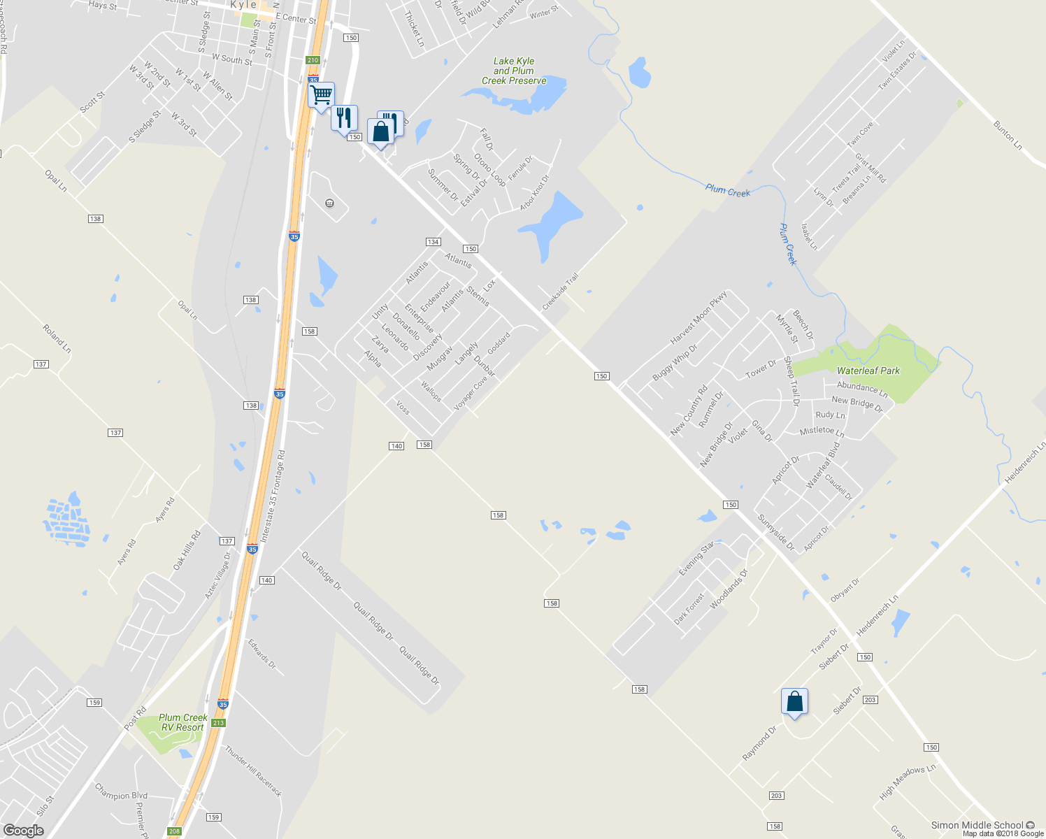 map of restaurants, bars, coffee shops, grocery stores, and more near 1100 East Fm 150 in Kyle