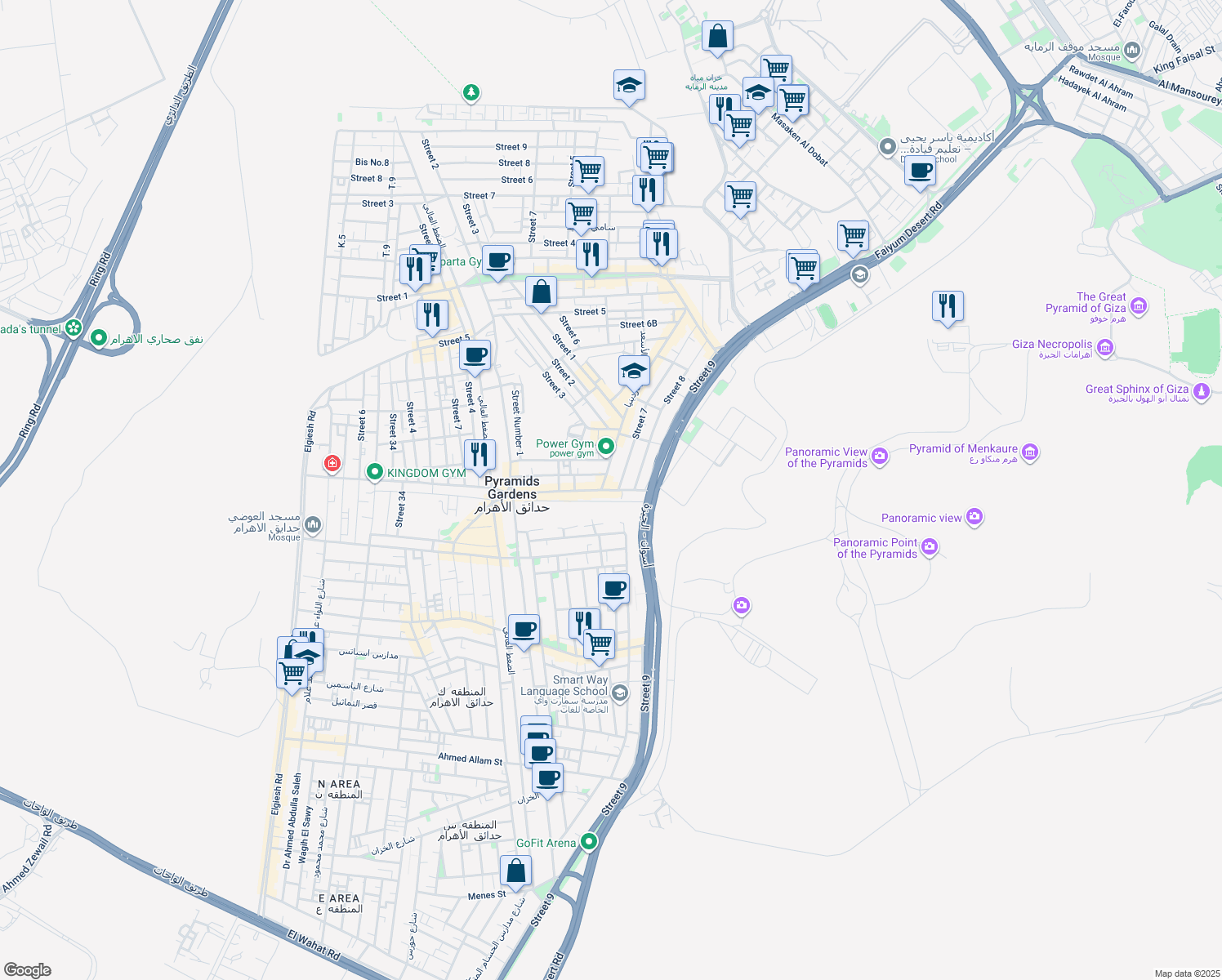 map of restaurants, bars, coffee shops, grocery stores, and more near in Al Haram