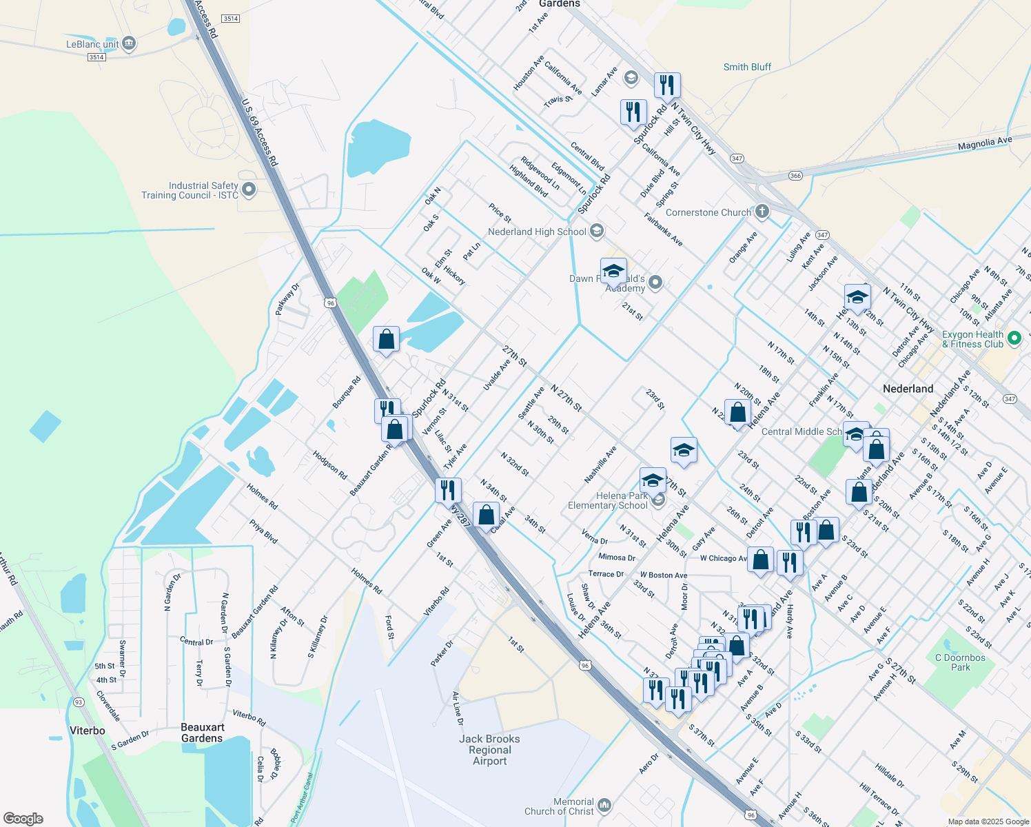 map of restaurants, bars, coffee shops, grocery stores, and more near 3004 Seattle Avenue in Nederland
