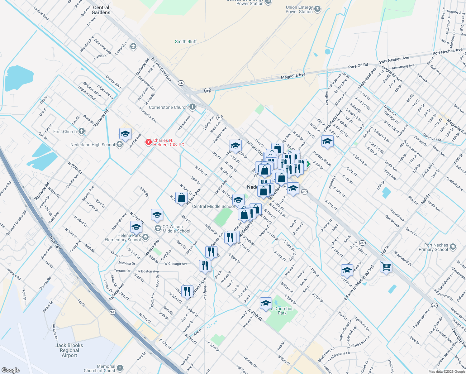map of restaurants, bars, coffee shops, grocery stores, and more near 1523 Elgin Ave in Nederland