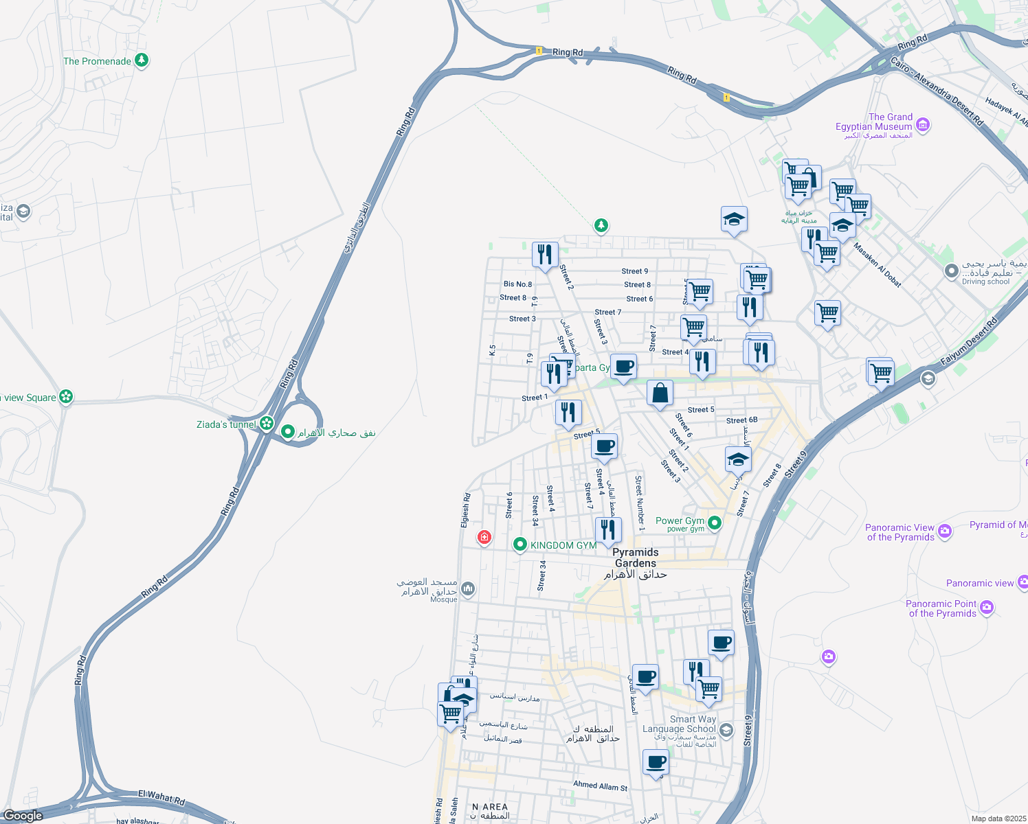 map of restaurants, bars, coffee shops, grocery stores, and more near No. 4 in 6th of October City (2)